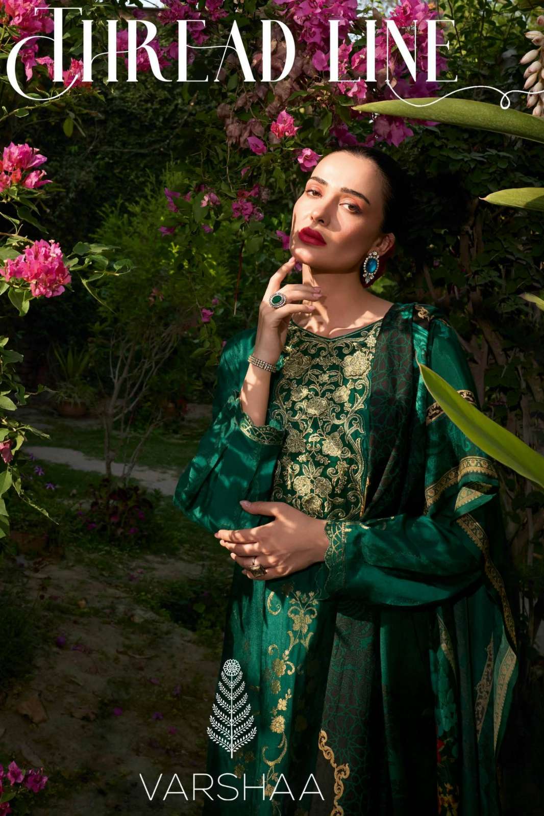 VARSHAA THREAD LINE RUSSIAN SILK WOVEN SUIT WITH EMBROIDERY