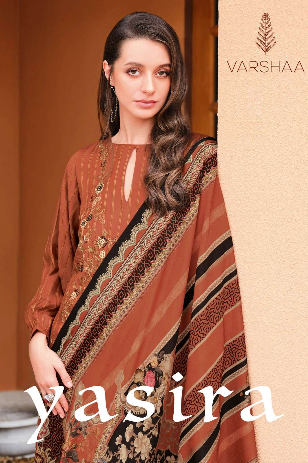 VARSHAA YASIRA VISCOSE MUSLIN SELF WOVEN SUIT WITH EMBROIDERY