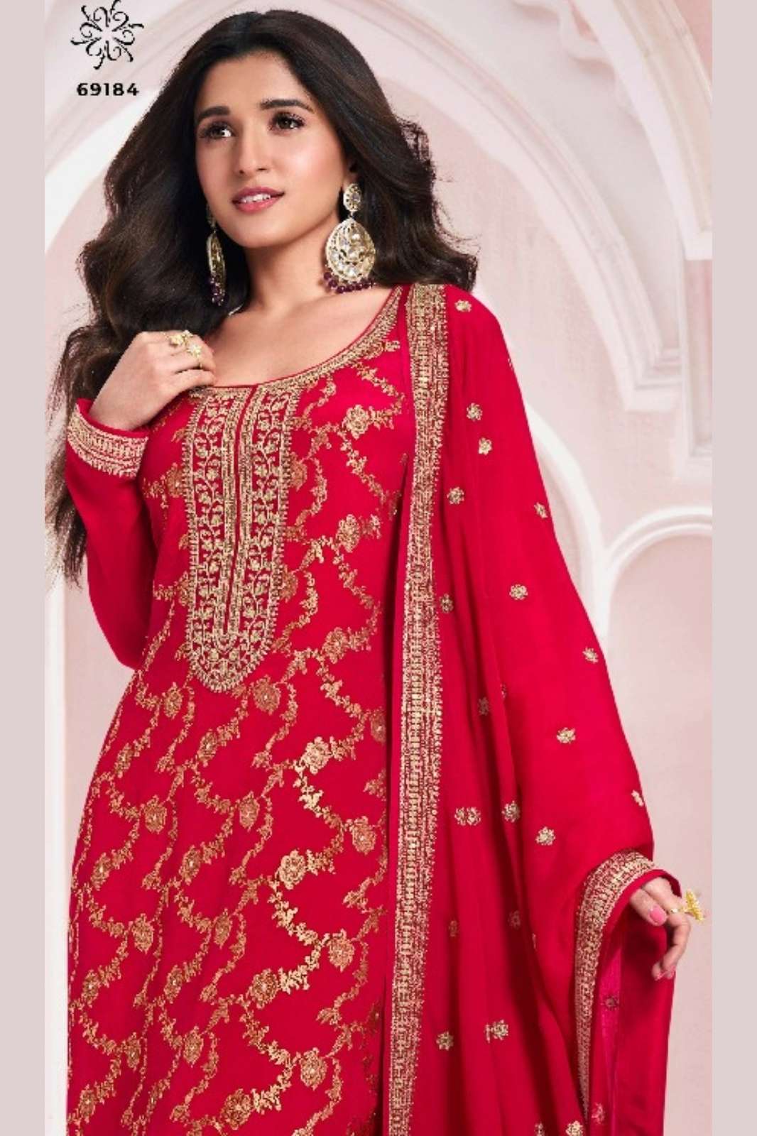 VINAY KULEESH NIDHI EMBROIDERED WORK CHINON DESIGNER SUIT