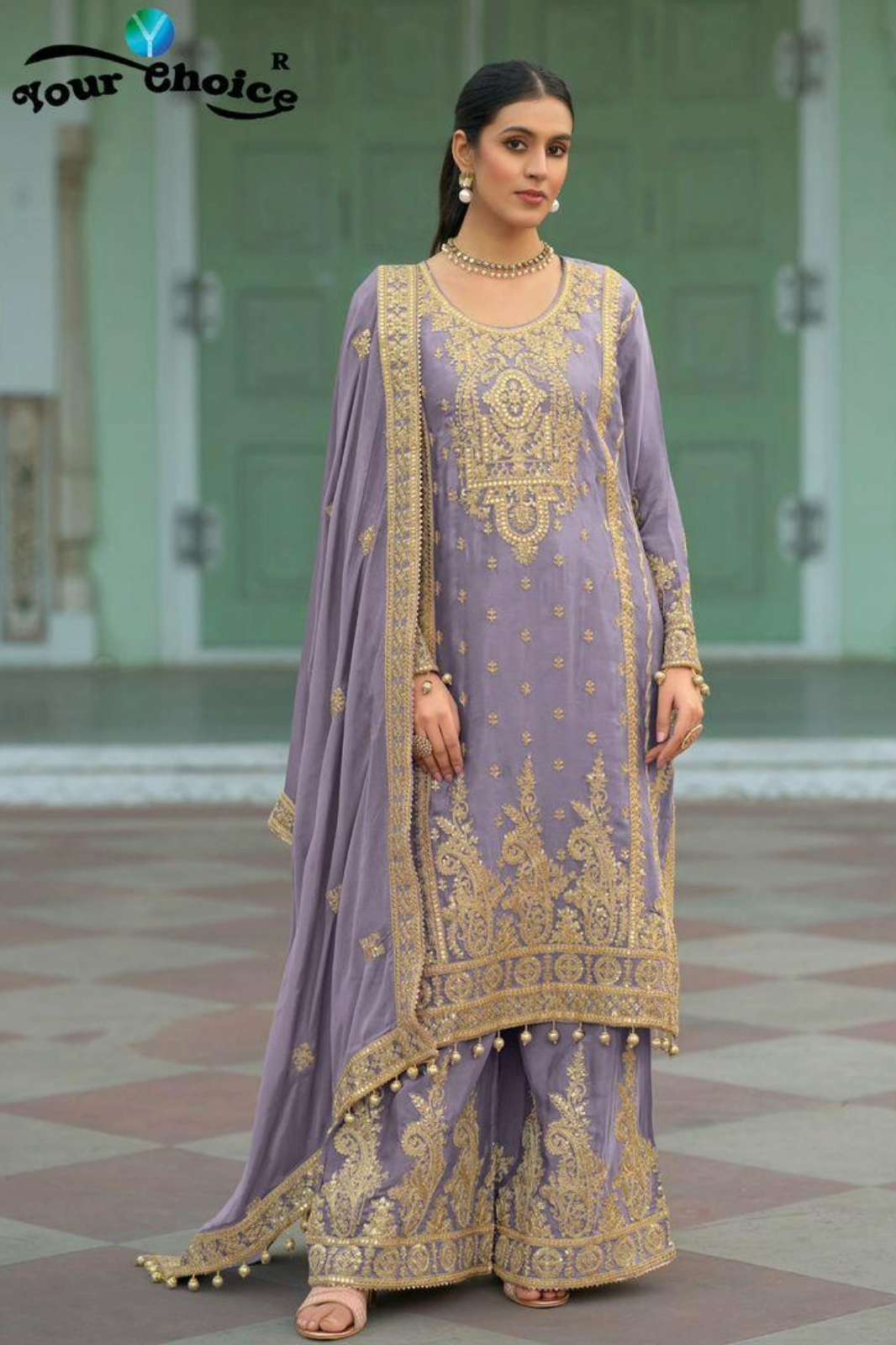 Your choice EMAAR Ready to Wear Pure Chinon Embroidered Salwar Suit