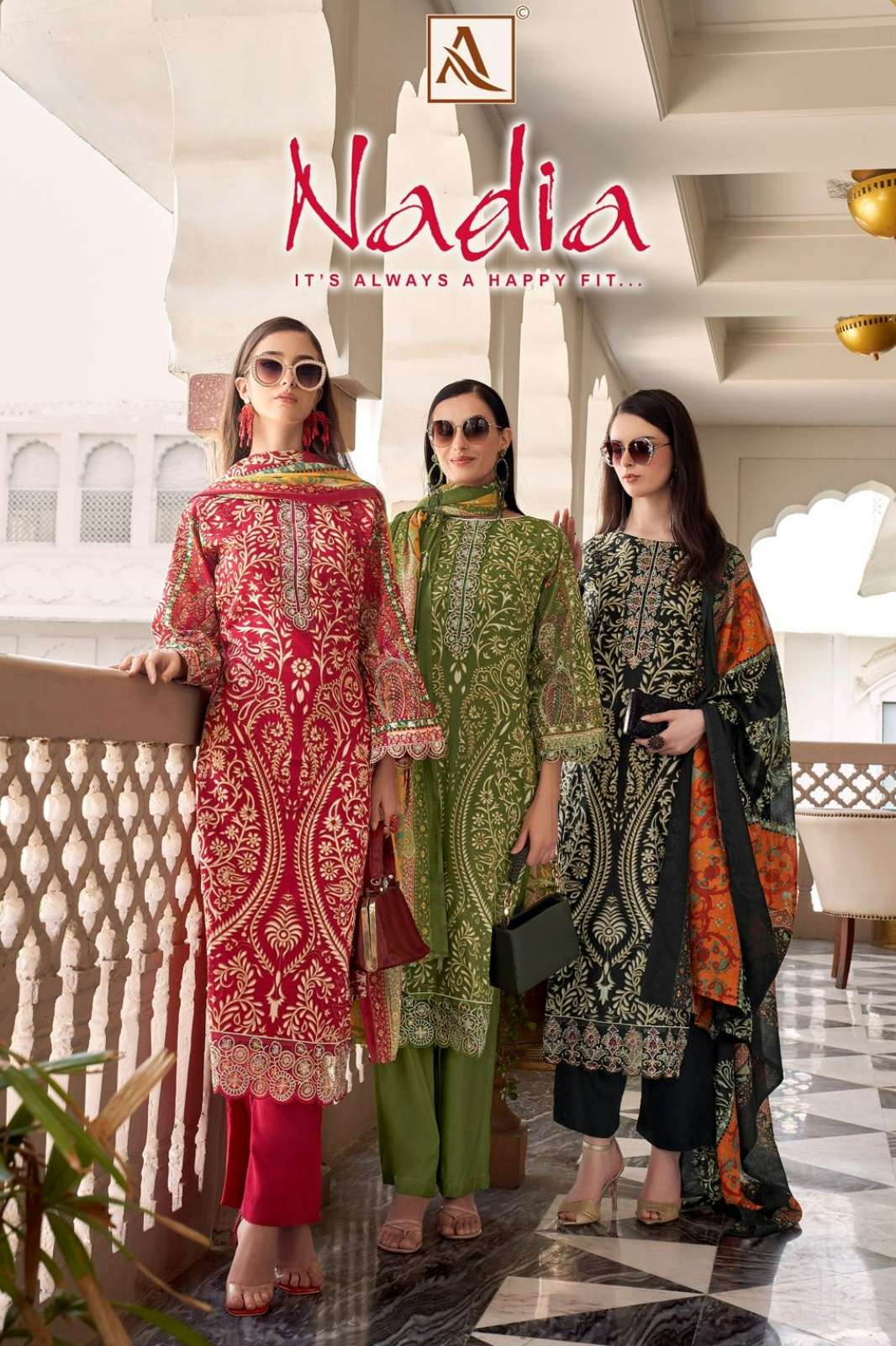 Alok Suit NADIA Cambric Cotton Pakistani Printed Suit with Embroidery Work