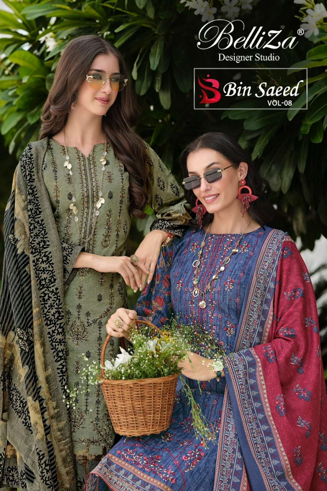 Belliza BIN SAEED VOL 8 Pure Cotton Digital Printed Suit with Embroidery 