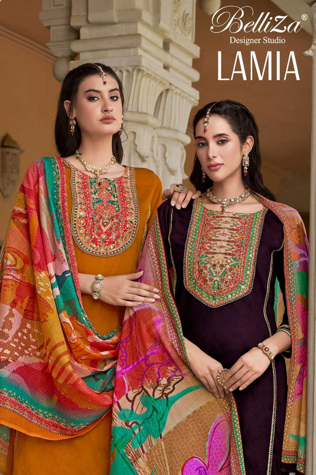 Belliza LAMIA Jam Cotton Suit with Digital Print & Heavy Handwork 