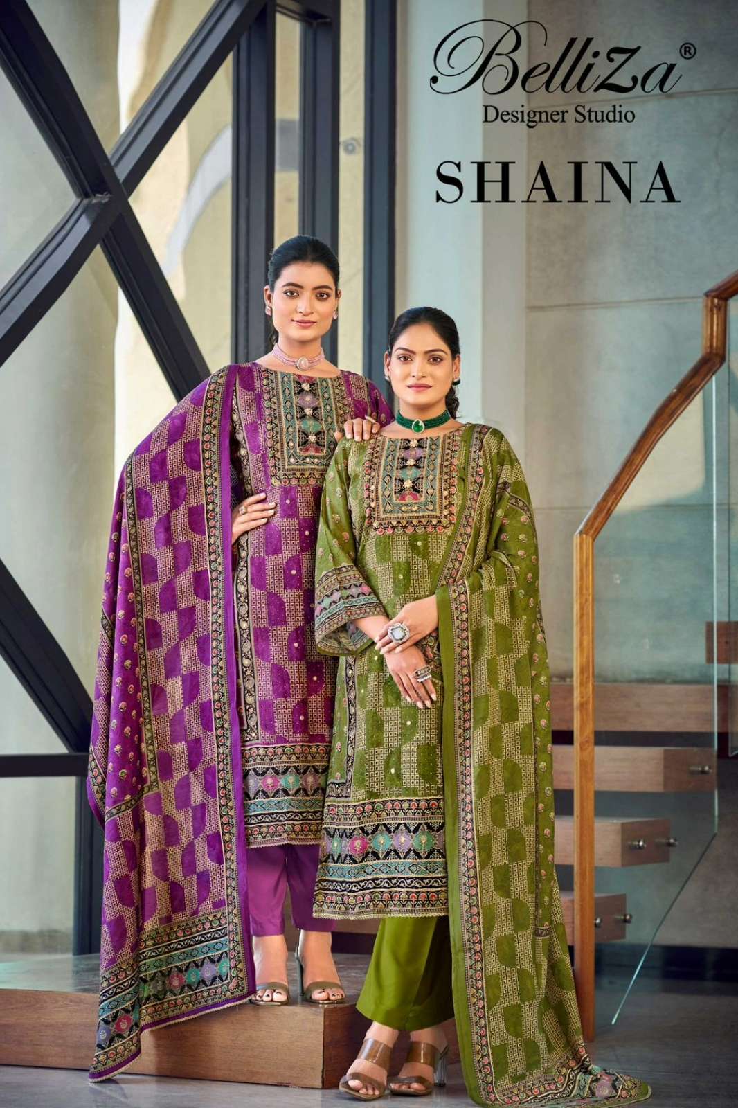 Belliza SHAINA Pure Viscose Muslin Digital Work Suit with Handwork 