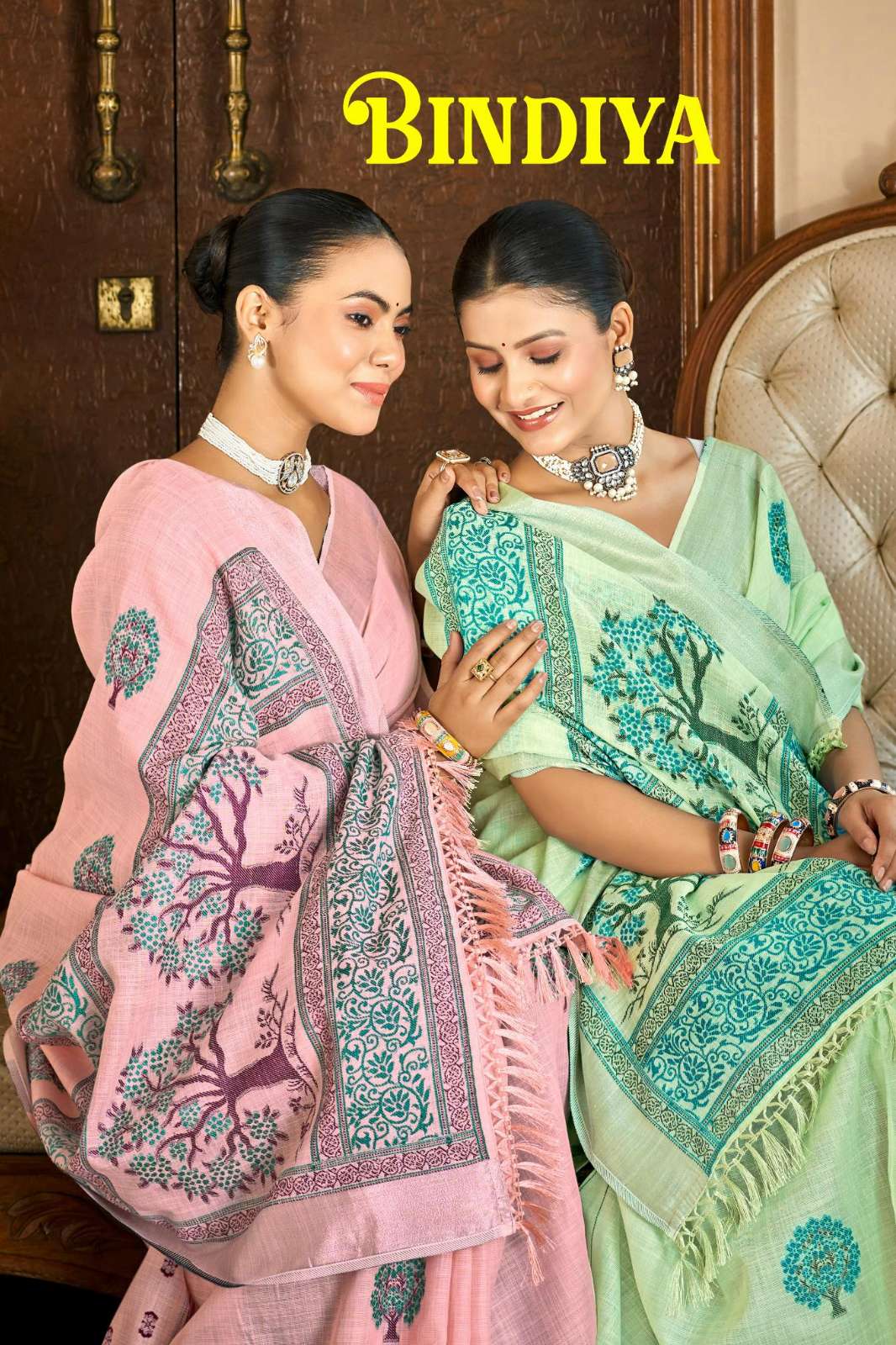 Bunawat BINDIYA 1001 TO 1006 Linen Work Designer Saree