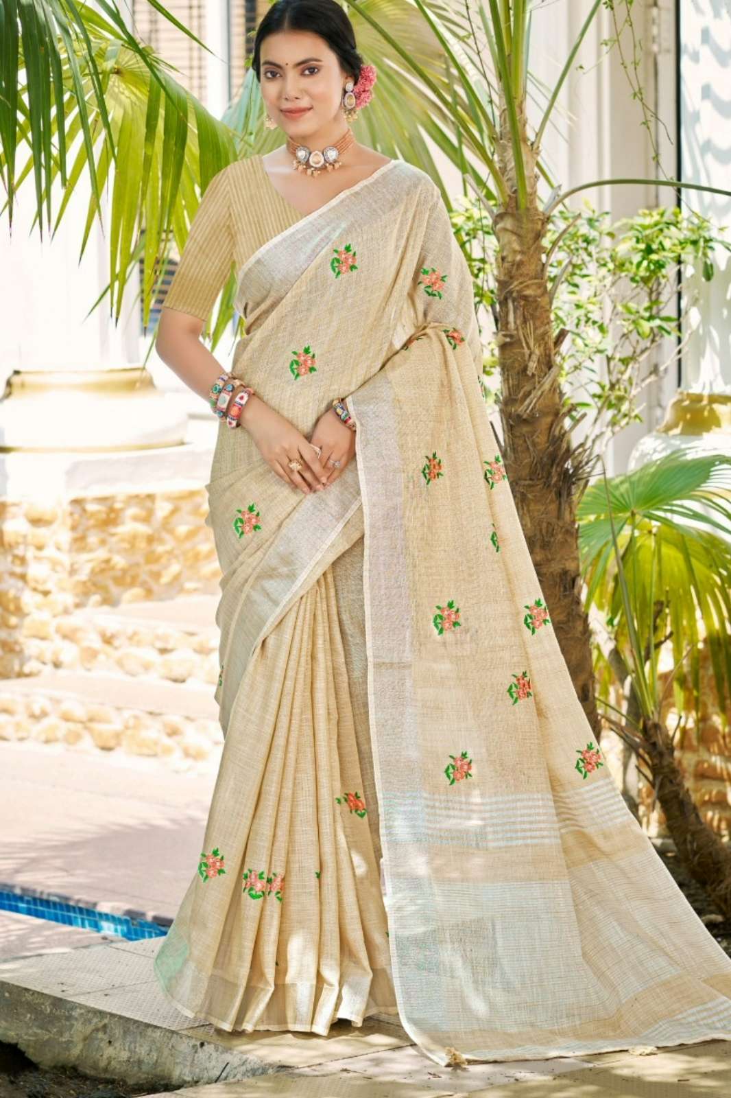 Bunawat Feeling Festival Wear Linen Saree