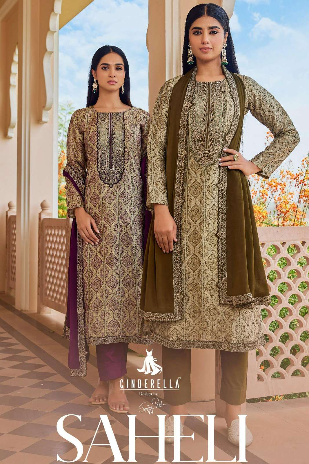 CINDERELLA SAHELI PURE TANSHVI SILK POSITION PRINTED SUIT WITH HANDWORK 