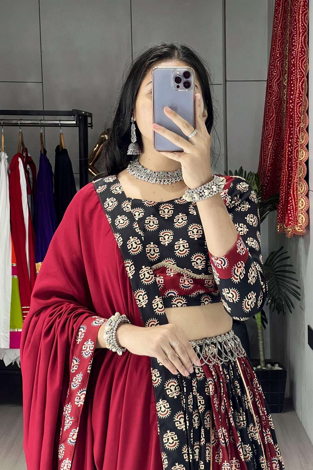 CRAZYCLOTHES 1617 PURE RAYON AJARAKH PRINTED LEHENGA