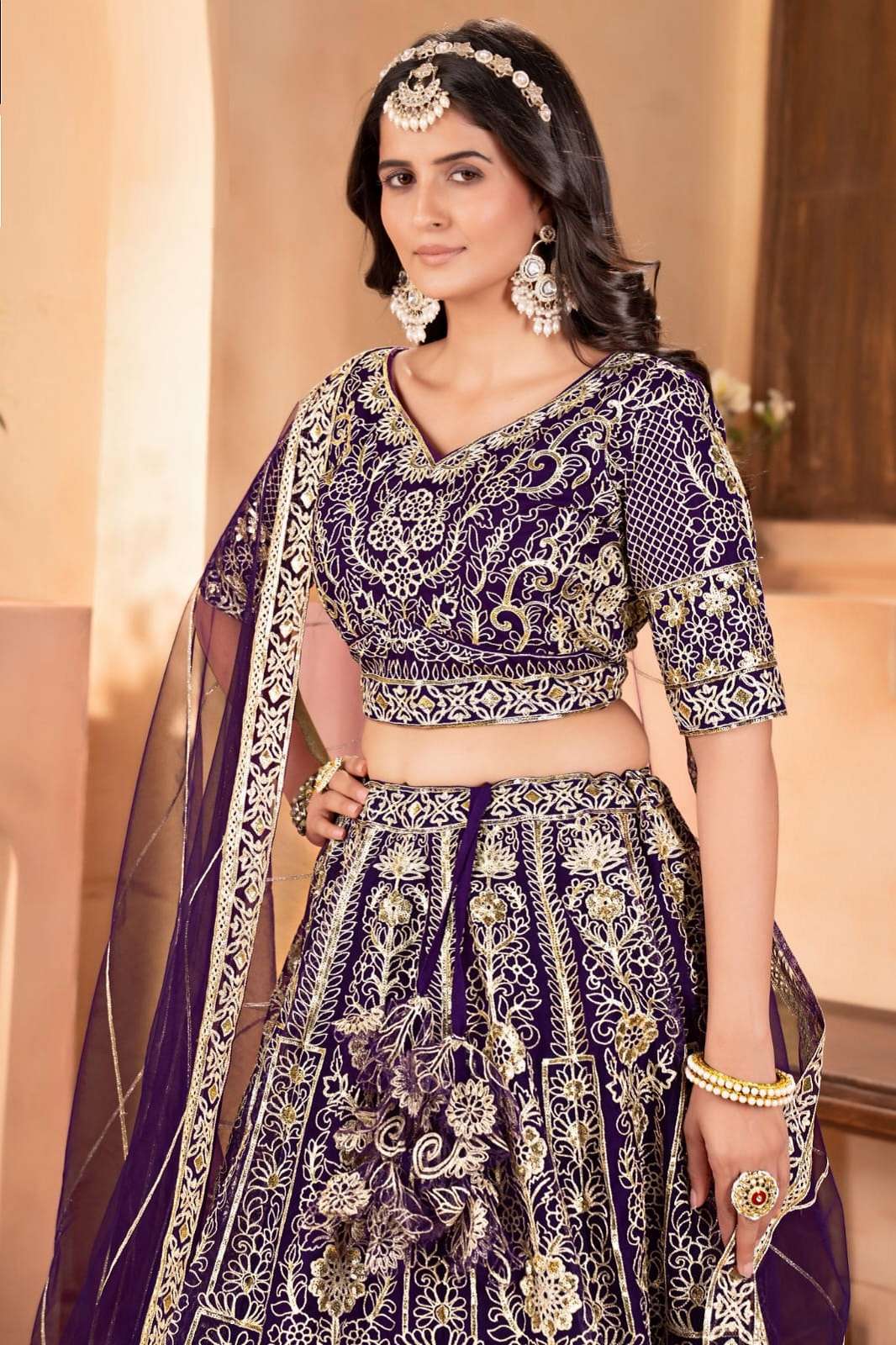 CRAZYCLOTHES DB 3081 NET EM,BROIDERED LEHENGA