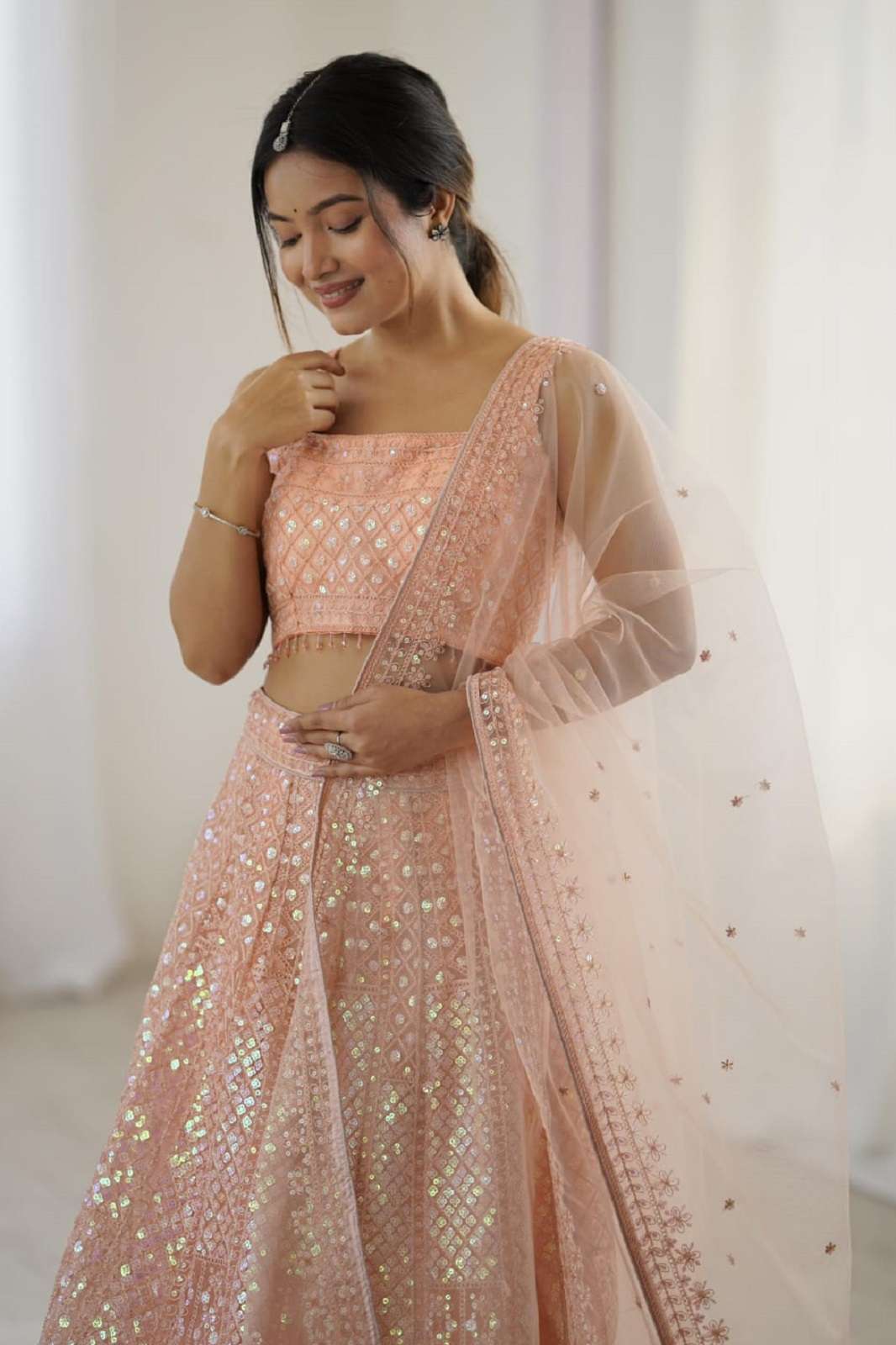CRAZYCLOTHES L 3087 NET RAINBOW SEQUINS LEHENGA
