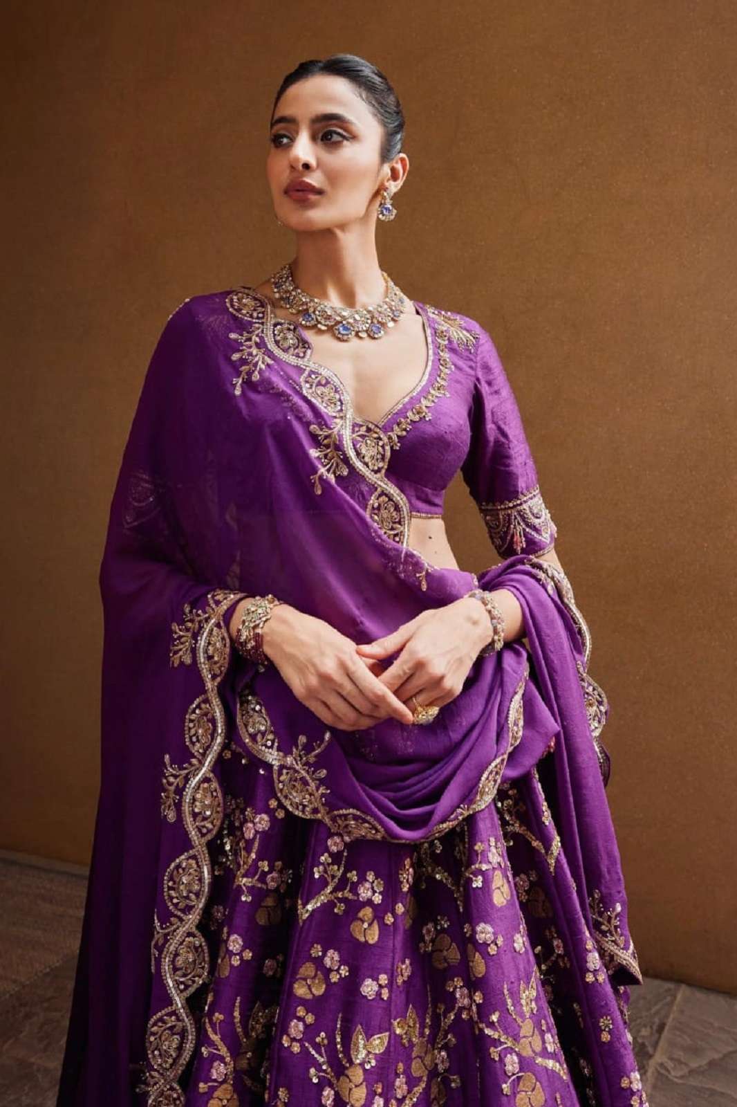 CRAZYCLOTHES L 3088 SILK SEQUINCED PURPLE LEHENGAS