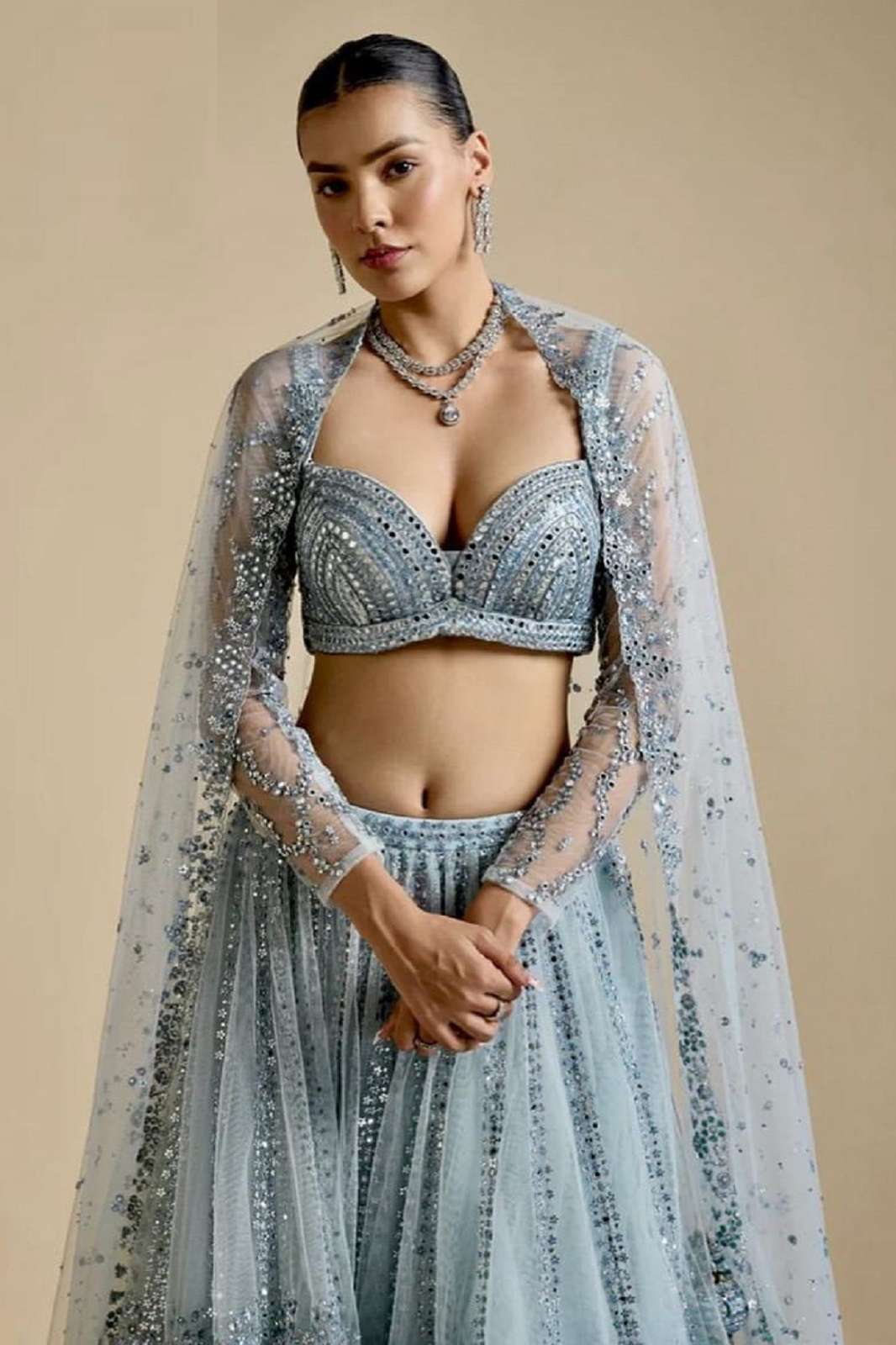 CRAZYCLOTHES L 3089 NET SEQUENCED READY TO WEAR LEHENGA