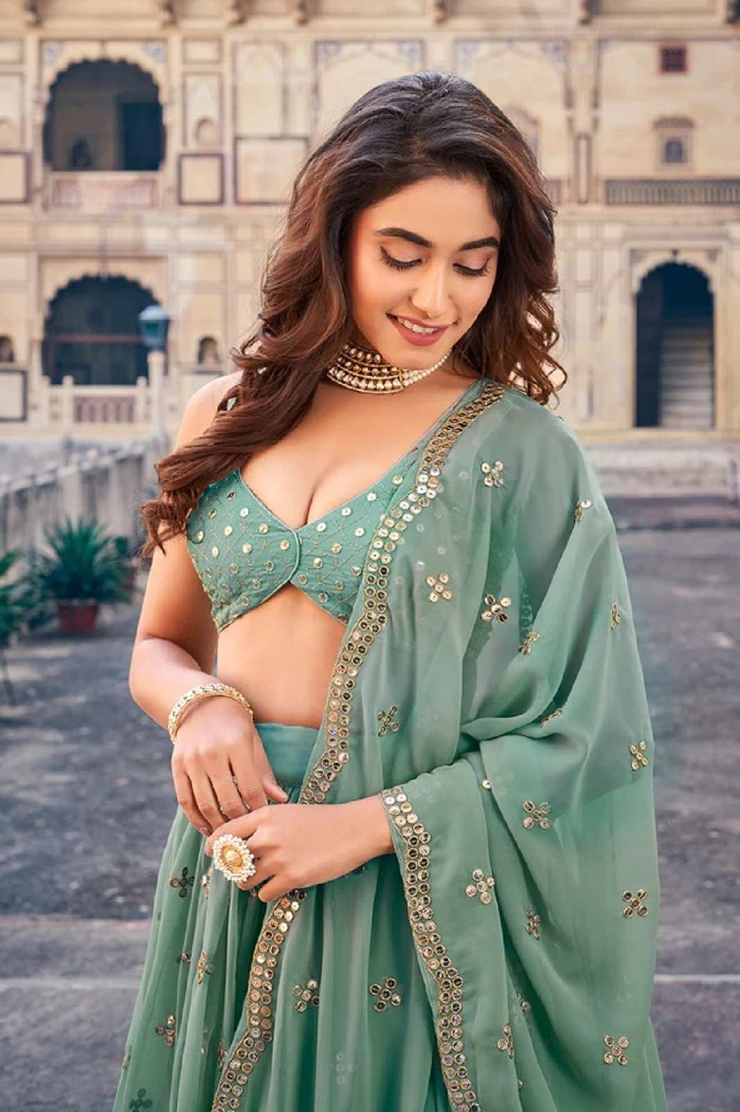 CRAZYCLOTHES TF 243 GEORGETTE SEQUINS EMBROIDERED LEHENGAS