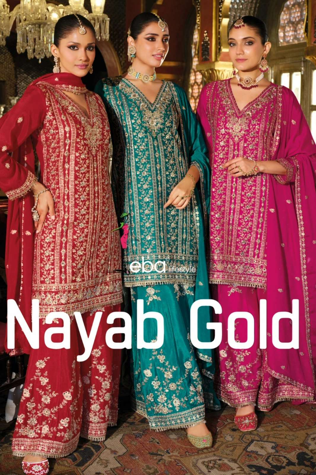 Eba Nayab Gold Ready to Wear Chinon Salwar Suit With Embroidery work