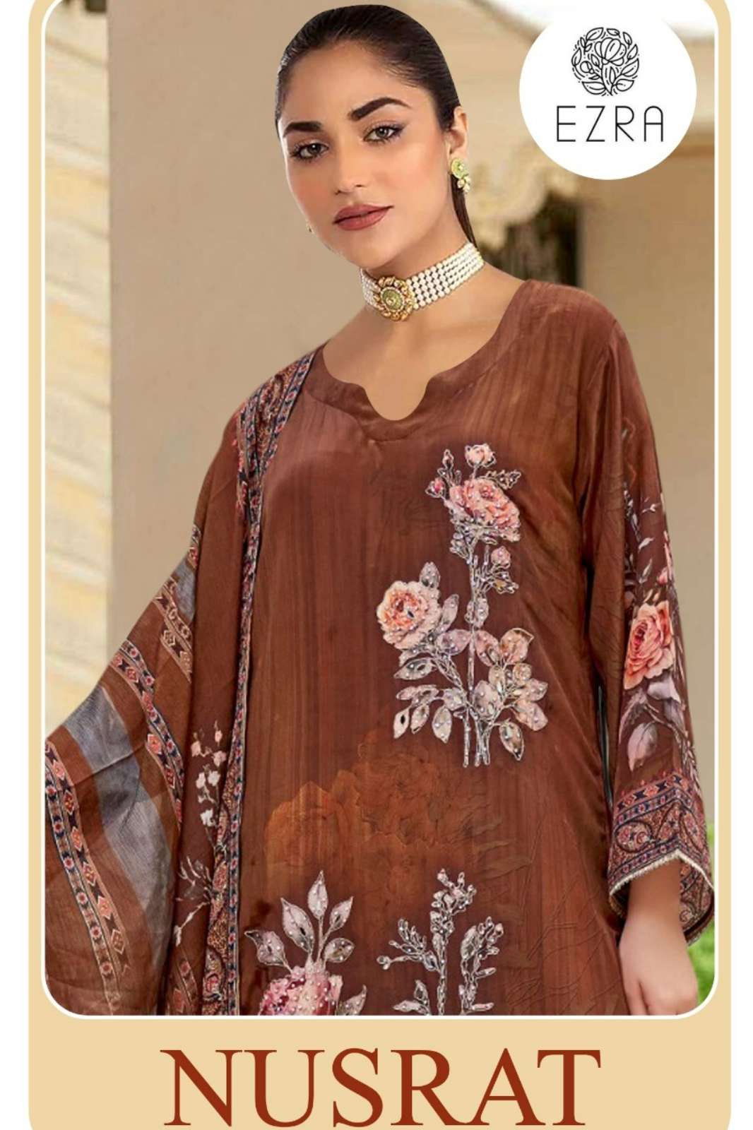 EZRA NUSRAT Maslin Cotton Suit with Hand Embroidery