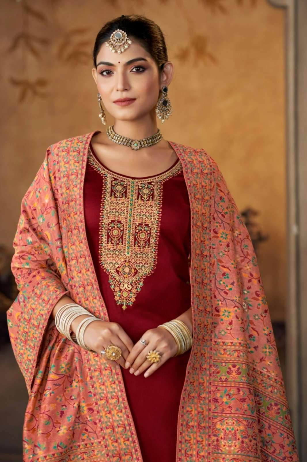 FOURDOTS GRACE Jam Cotton Suit With Hand Work & Jarkan Work