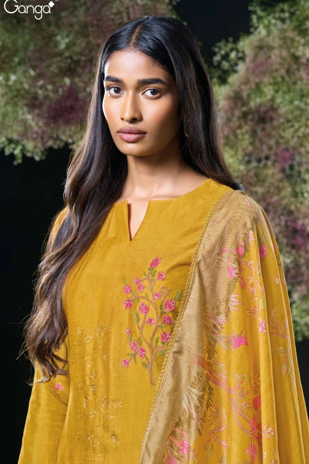 GANGA ASAVARI S3083 PREMIUM PURE BEMBERG RUSSIAN SILK SUIT WITH EMBROIDERY