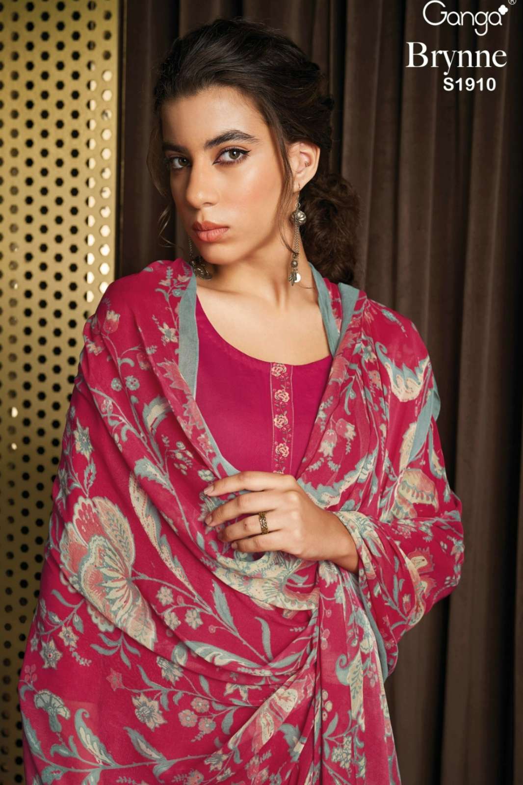 GANGA BRYNNE S1910 PREMIUM COTTON SILK SOLID SUIT WITH BEAUTIFUL PRINT WORK