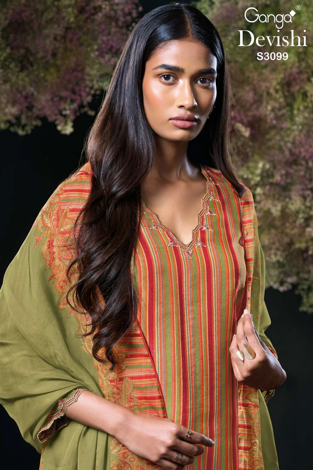 GANGA DEVISHI S3099 PURE BEMBERG GADWAL SILK PRINTED SUIT WITH EMBROIDERY