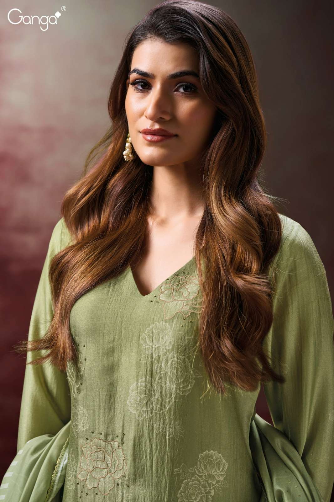  GANGA ELLAHI S3141 PURE BEMBERG SILK PRINTED SUIT WITH HAND EMBROIDERY WORK
