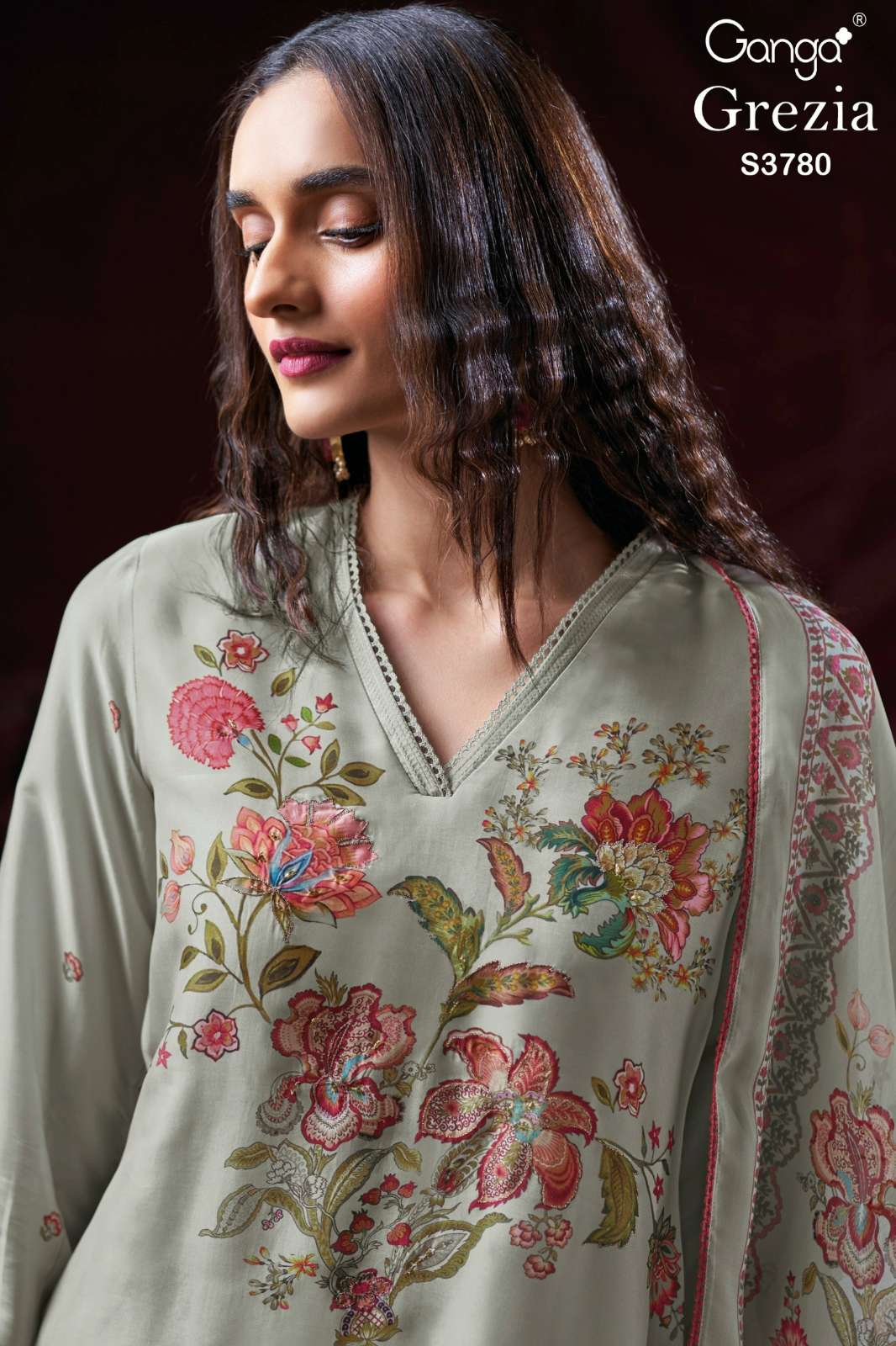  GANGA GREZIA S3780 PREMIUM BEMBERG SILK SUIT WITH HAND EMBROIDERY WORK
