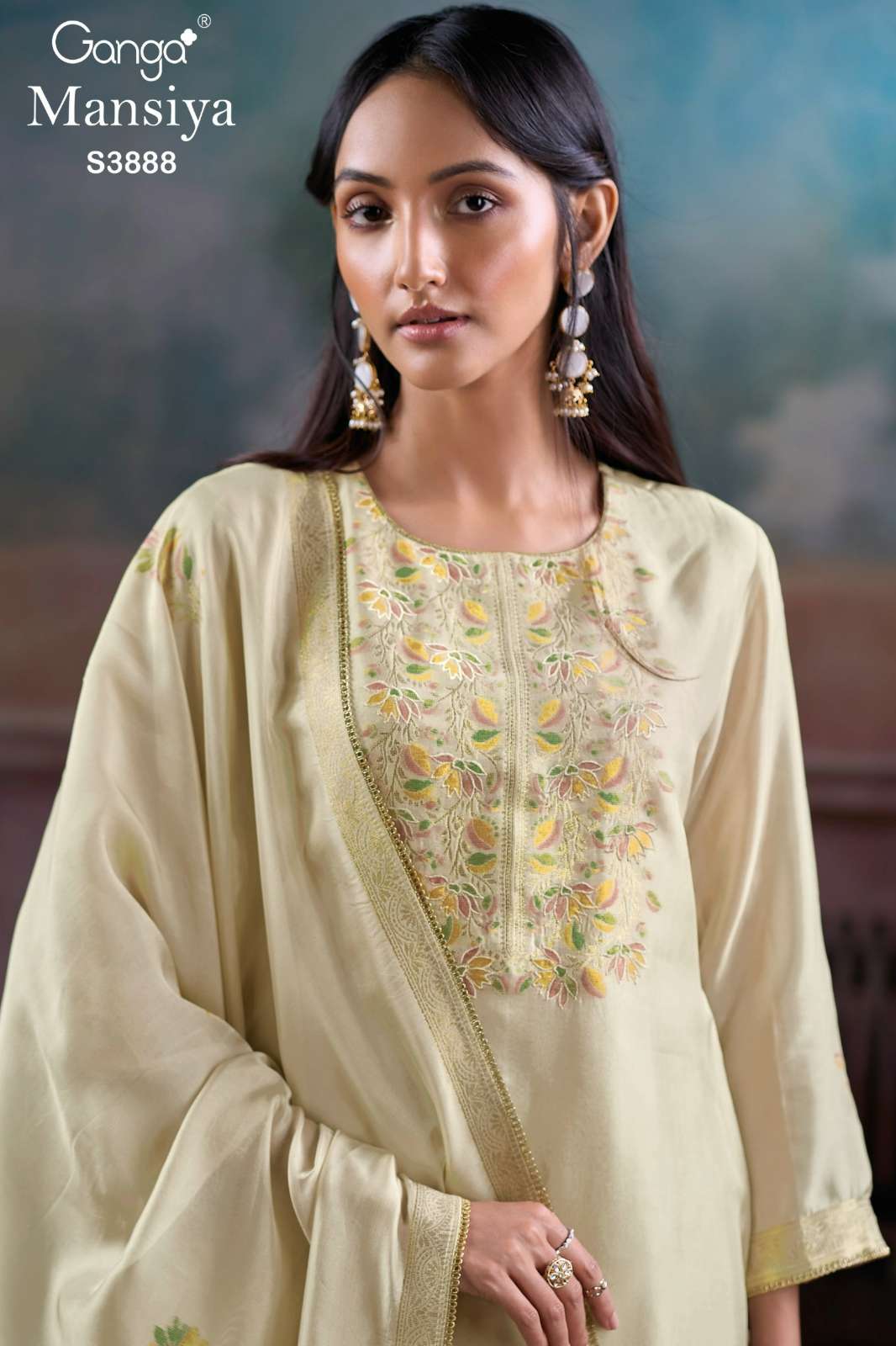  GANGA MANSIYA S3888 PURE VISCOSE WOVEN SILK SUIT WITH HAND EMBROIDERY