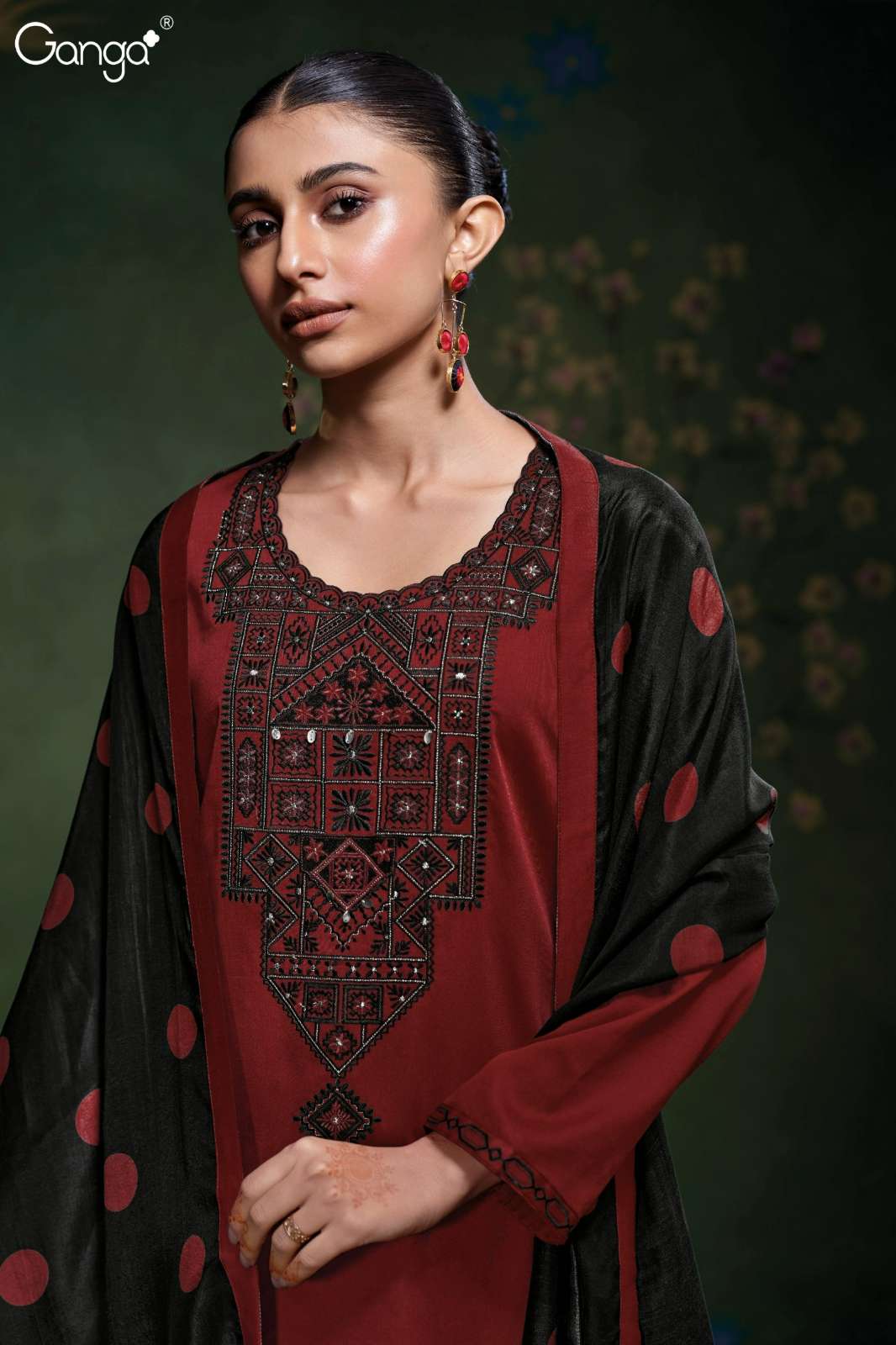 GANGA MEADOW S3764 PREMIUM COTTON SATIN SUIT WITH EMBROIDERY
