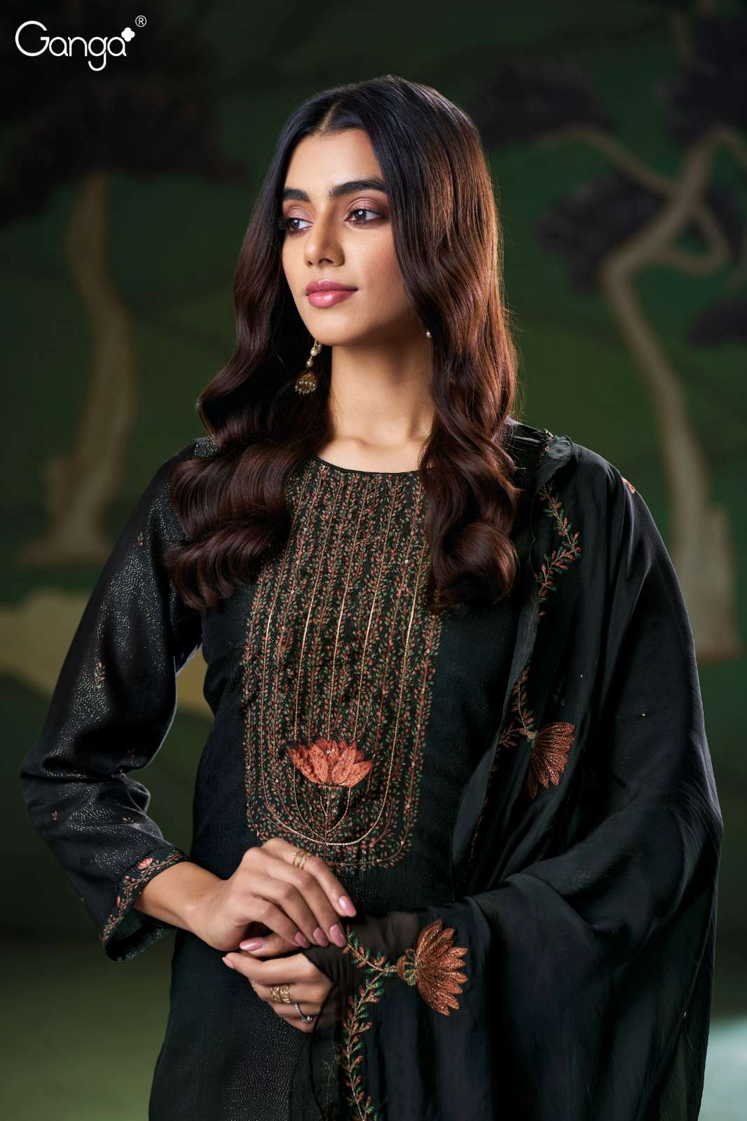 GANGA NYLA S3205 PREMIUM PURE BEMBERG SILK SUIT WITH HAND EMBROIDERY