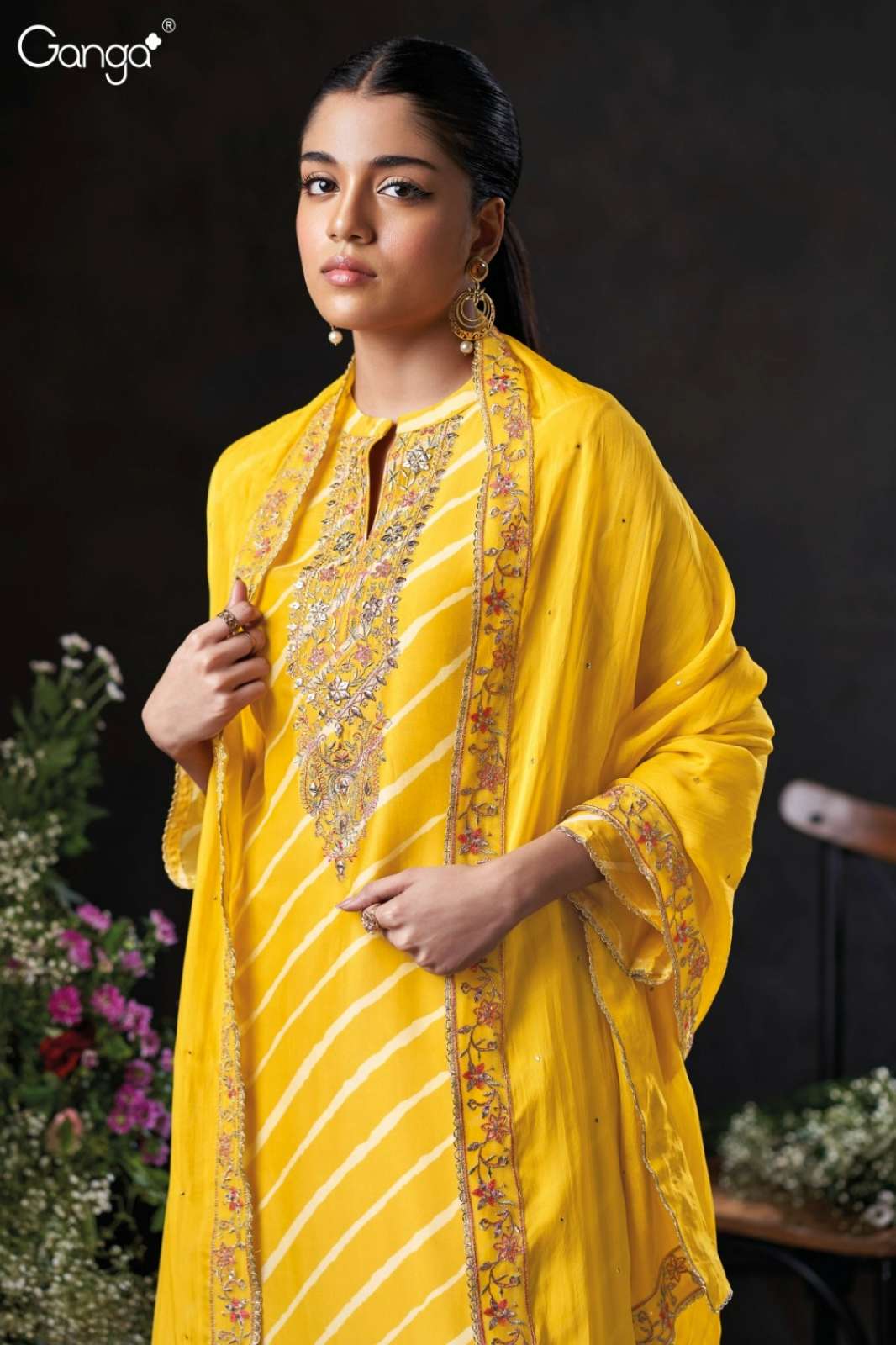 GANGA PERLINA S3909 PREMIUM PURE BEMBERG SILK SATIN SUIT WITH EMBROIDERY