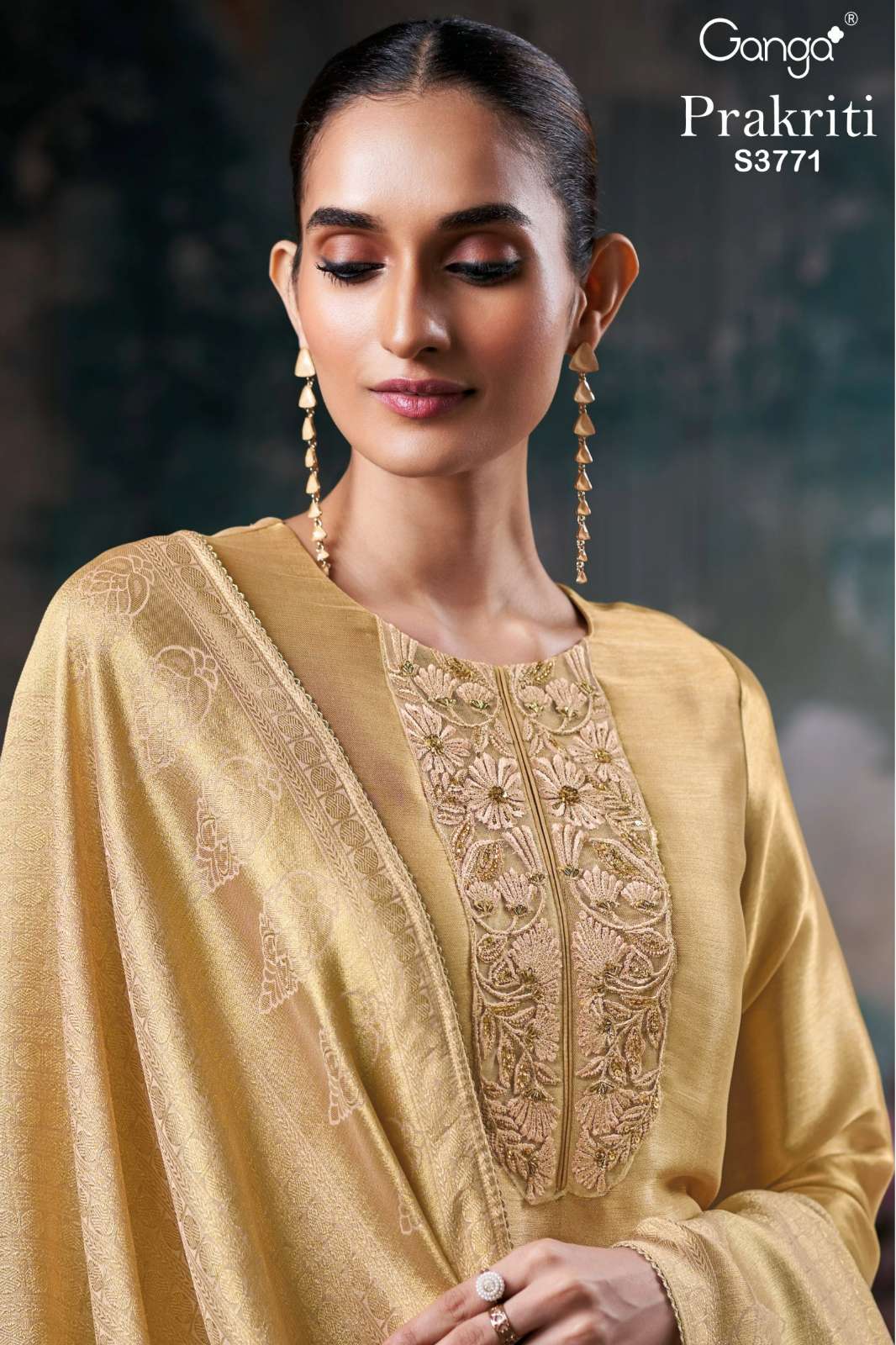 GANGA PRAKRITI S3771 PREMIUM PURE BEMBERG SILK SUIT WITH EMBROIDERY