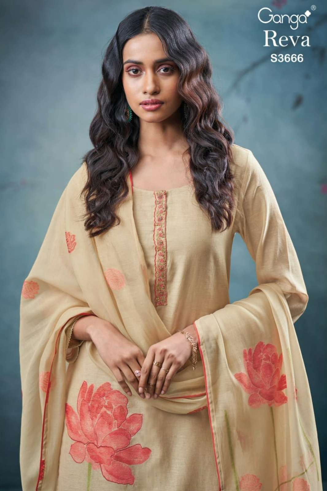  GANGA REVA S3666 PREMIUM PURE MUL CHANDERI SUIT WITH HAND EMBROIDERY
