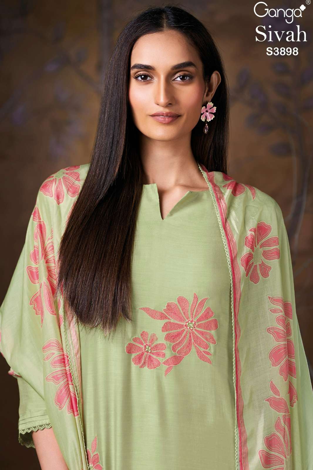  GANGA SIVAH S3898 PREMIUM PURE BEMBERG SILK SUIT WITH EMBROIDERY
