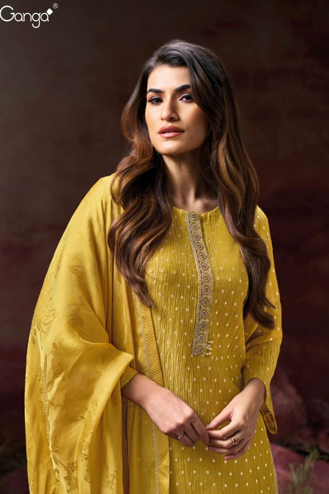 GANGA SRIA S3126 PREMIUM PURE WRINKLE TISSUE SUIT WITH EMBROIDERY 