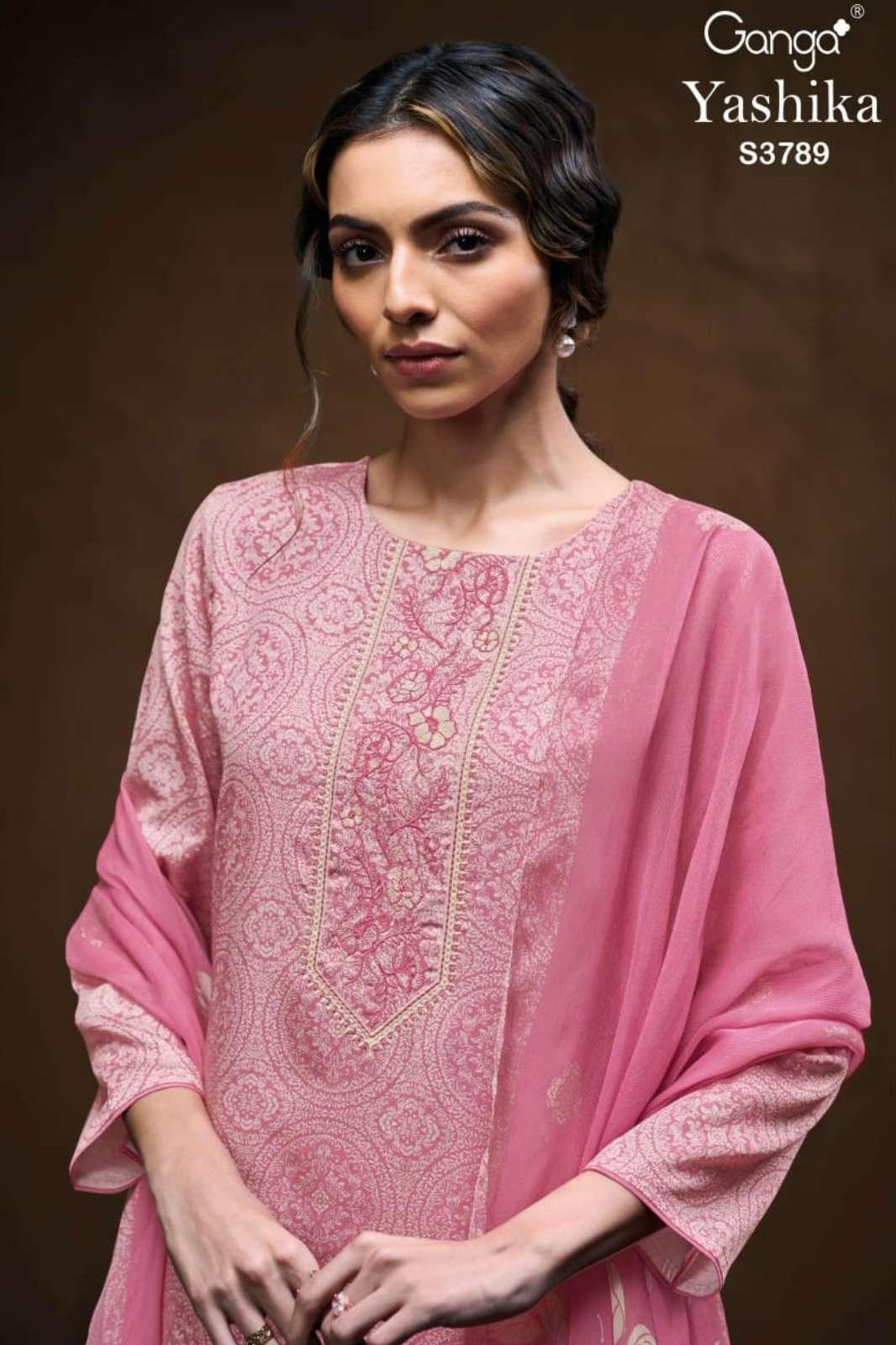 GANGA VASHIKA S3789 PREMIUM COTTON SATIN PRINTED SUIT WITH EMBROIDERY