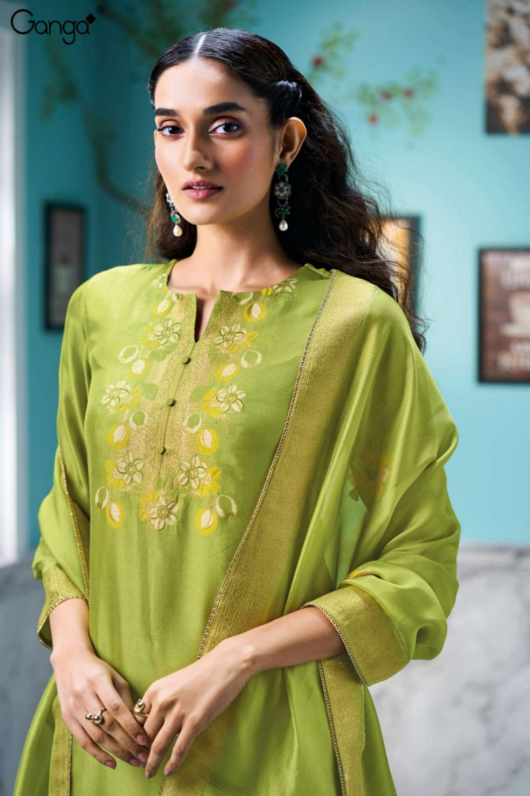 GANGA VESPERA S3758 PURE VISCOSE WOVEN SILK SUIT WITH HAND EMBROIDERY