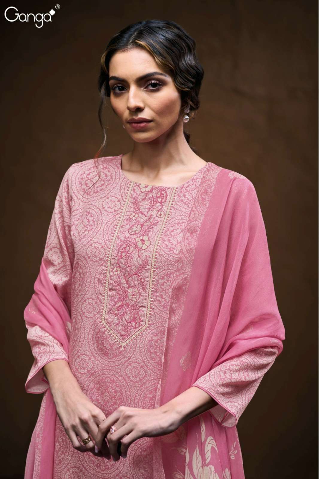 GANGA YASHIKA S3789 PREMIUM COTTON SATIN PRINTED SUIT WITH EMBROIDERY