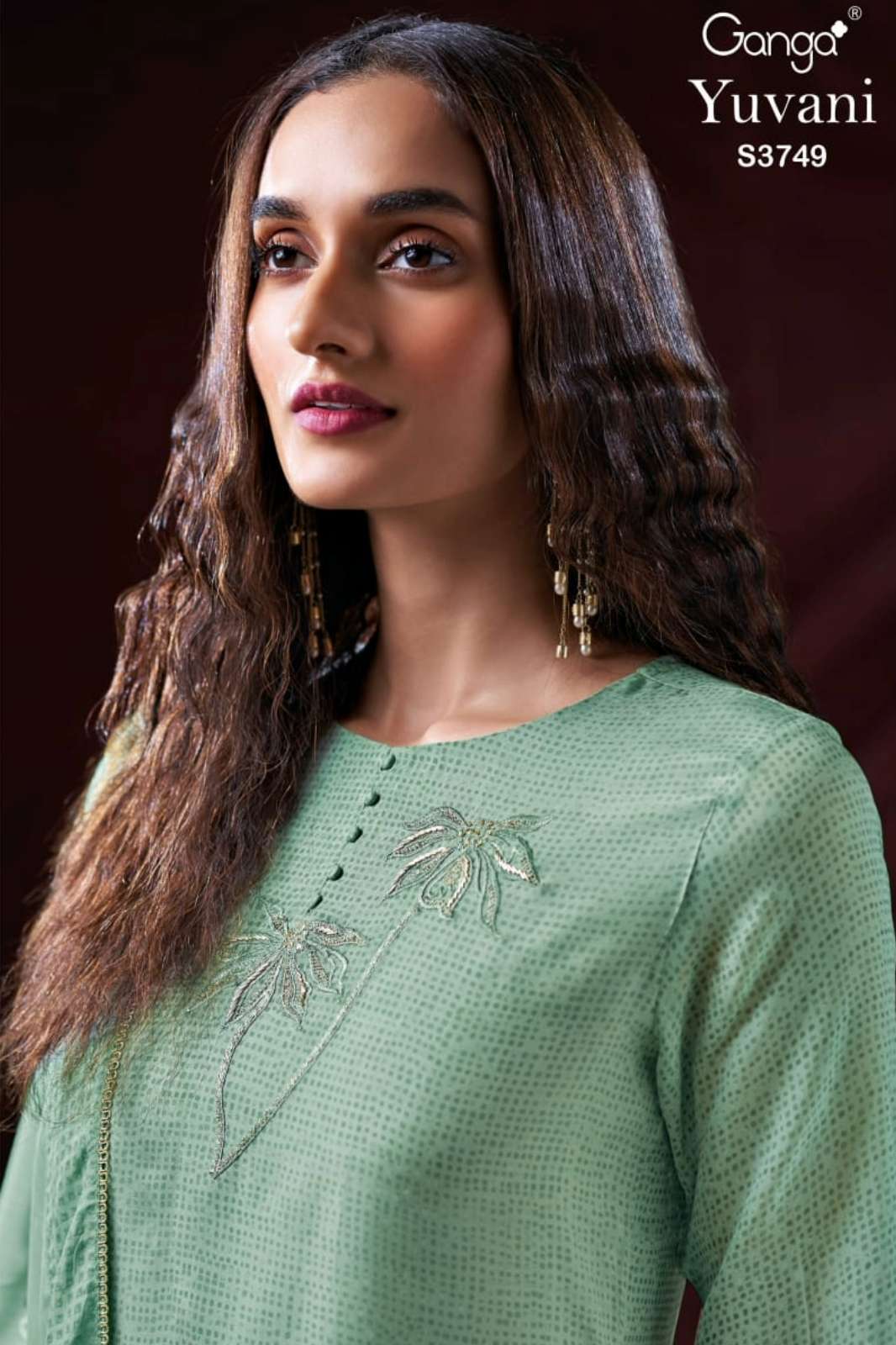  GANGA YUVANI S3749 PREMIUM PURE ORGANZA SILK PRINTED SUIT WITH EMBROIDERY