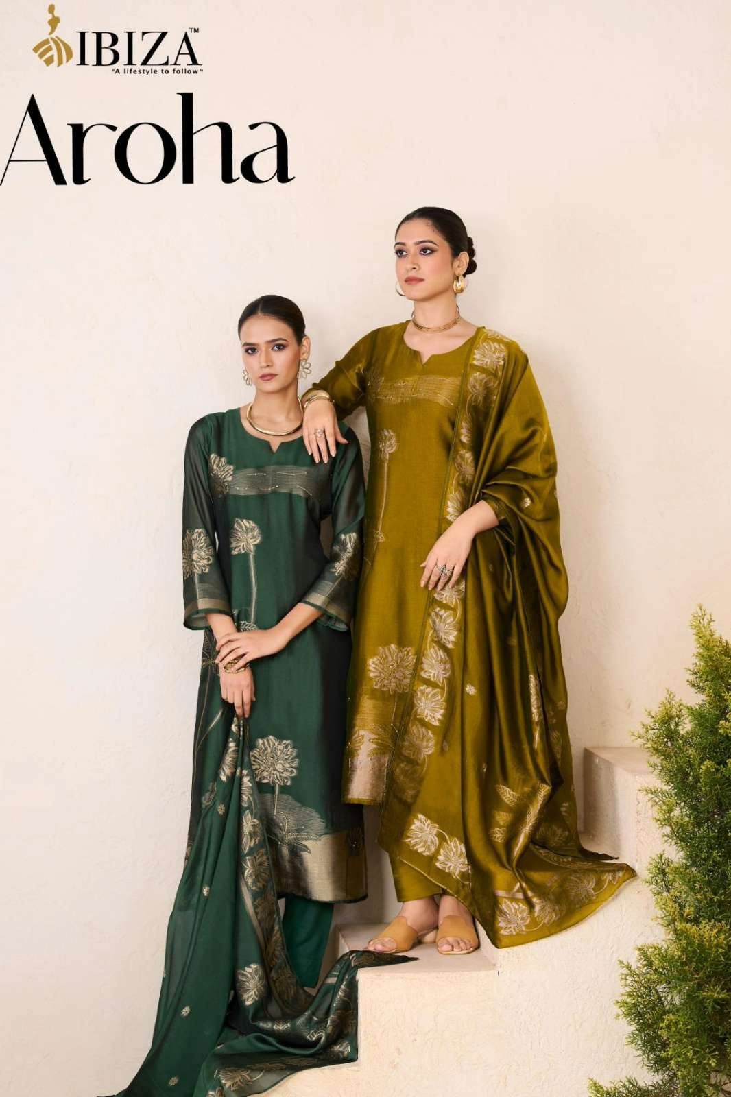 IBIZA AROHA PURE BANGLORY SILK JACQUARD SUIT WITH HANDWORK