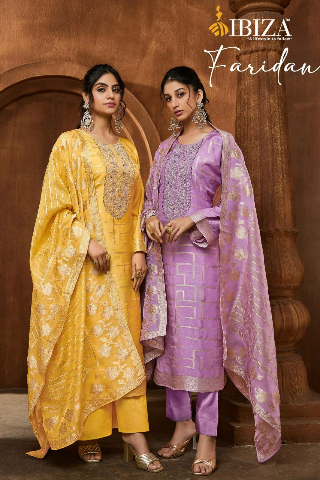 Ibiza FARIDAN Pure Rasyan Silk Jacquard Suit with Embroidered Work