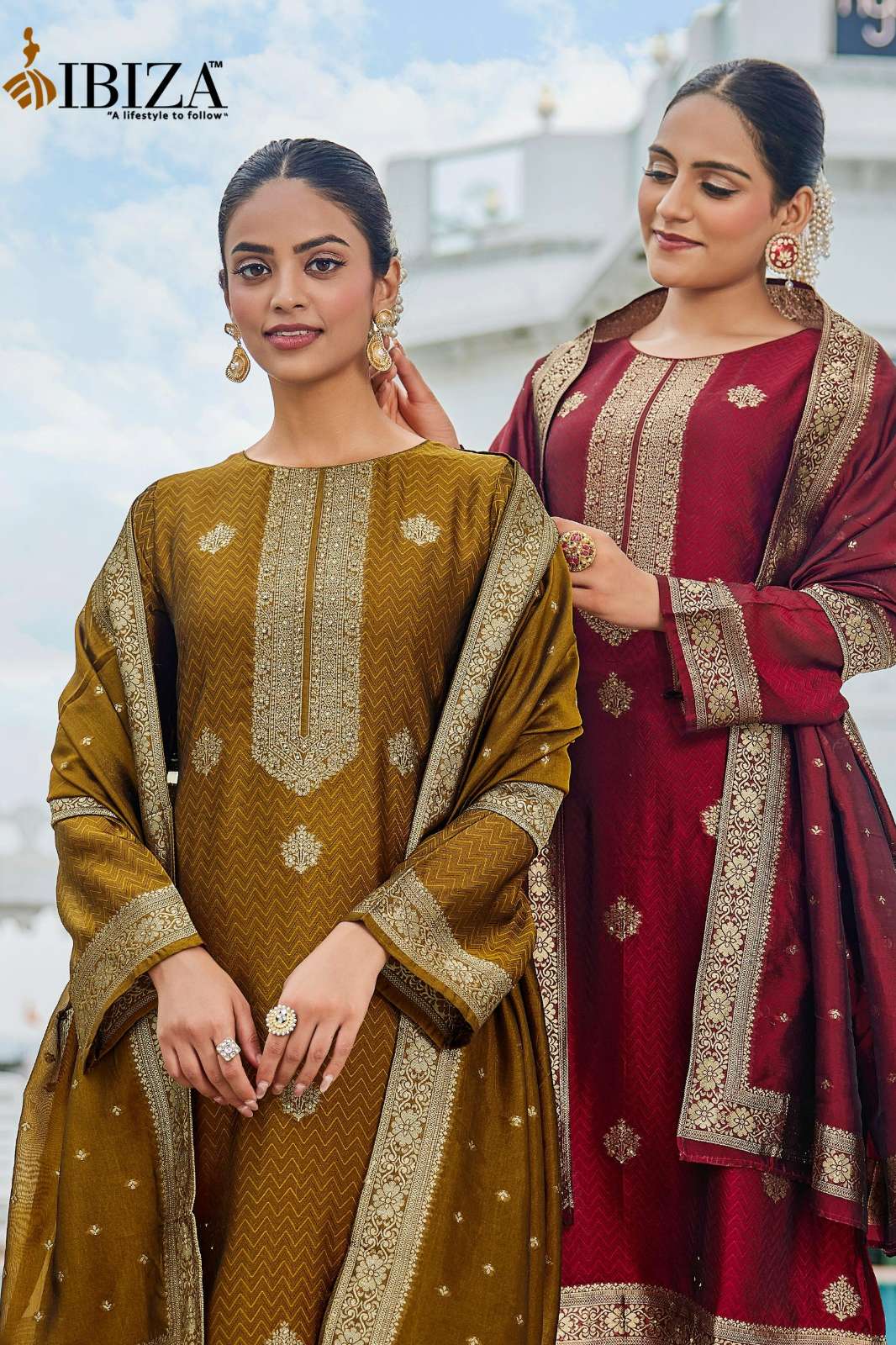 Ibiza MALHAR Pure Banglory Silk Jacquard Suit with Delicate Handwor