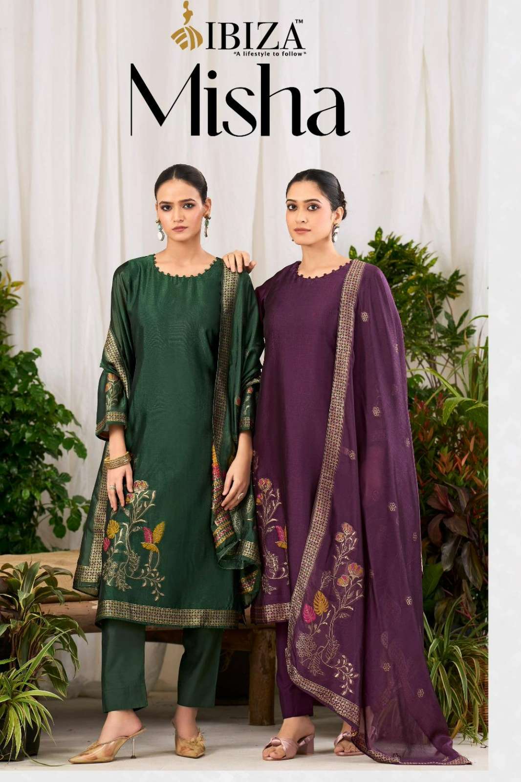 Ibiza MISHA Pure Banglory Silk Jacquard Suit with Handwork