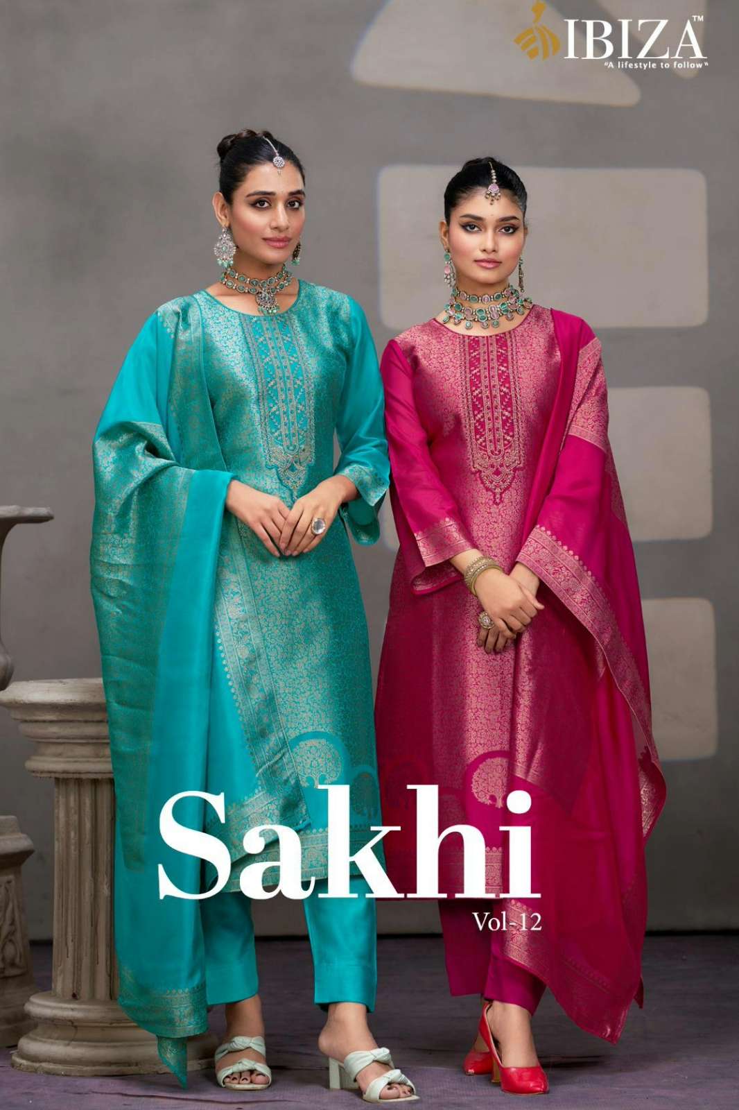 IBIZA SAKHI VOL 12 PURE BANGLORY SILK JACQUARD SUIT WITH EMBROIDERY WORK