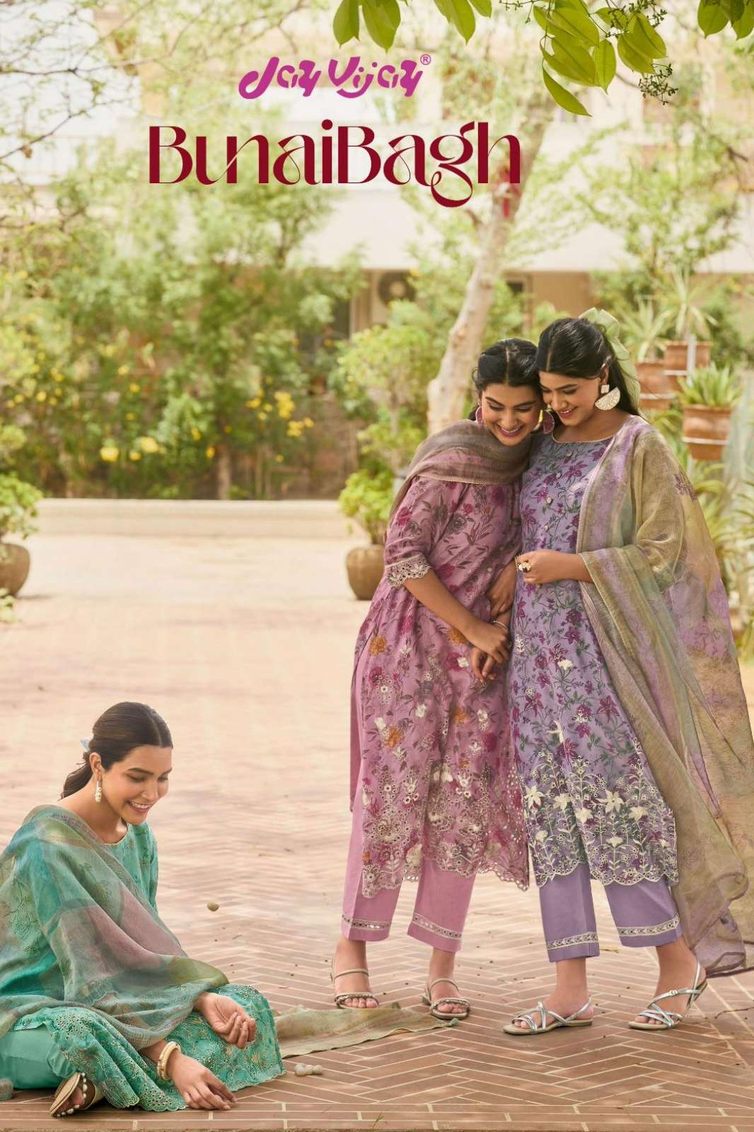 JAY VIJAY BUNAIBAGH CHANDERI HAND BLOCK PRINTED SUIT WITH FANCY EMBROIDERY