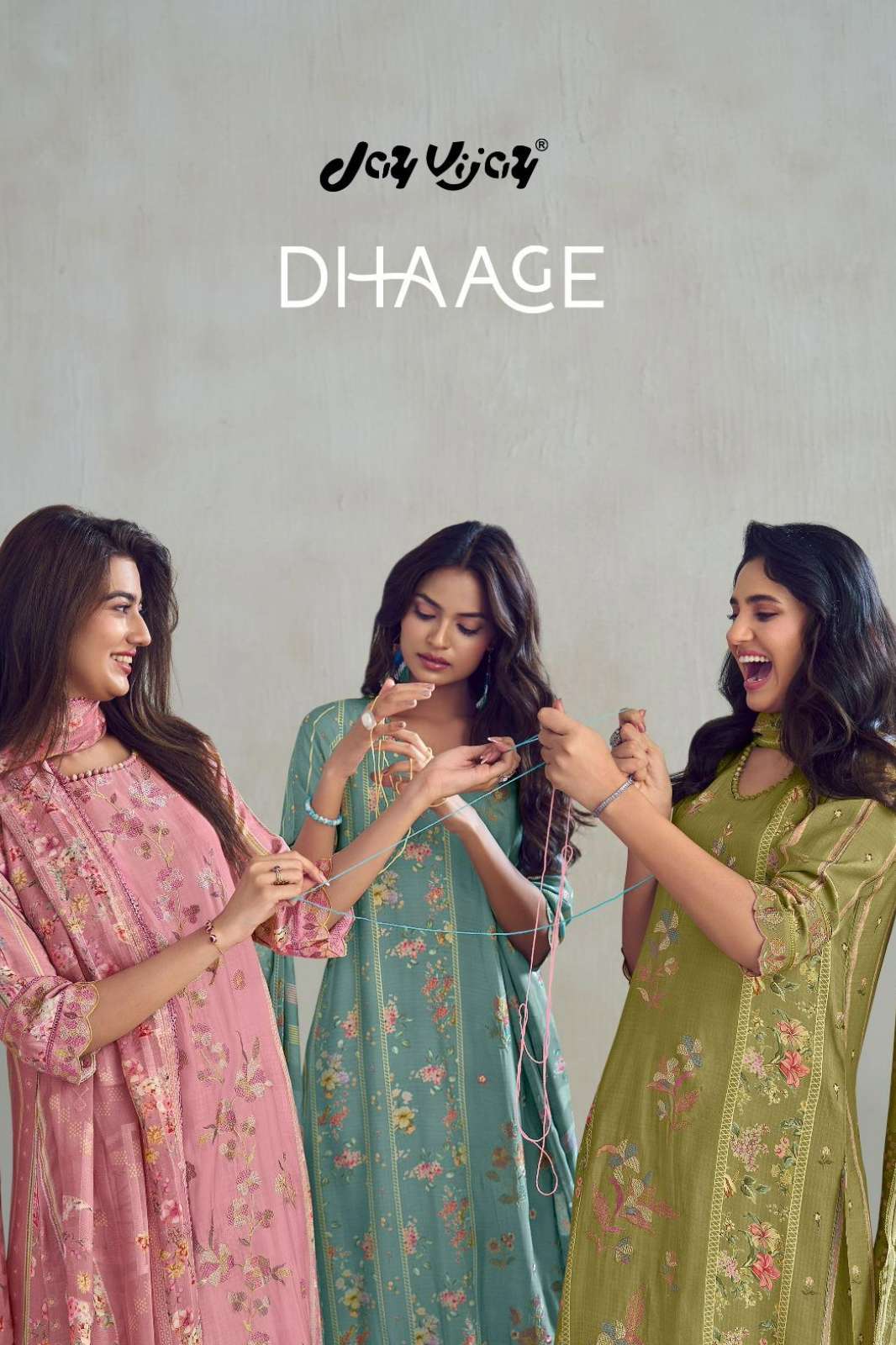 JAY VIJAY DHAAGE PURE MOGA SILK CHECKS PLACEMENT EMBROIDERED SUIT