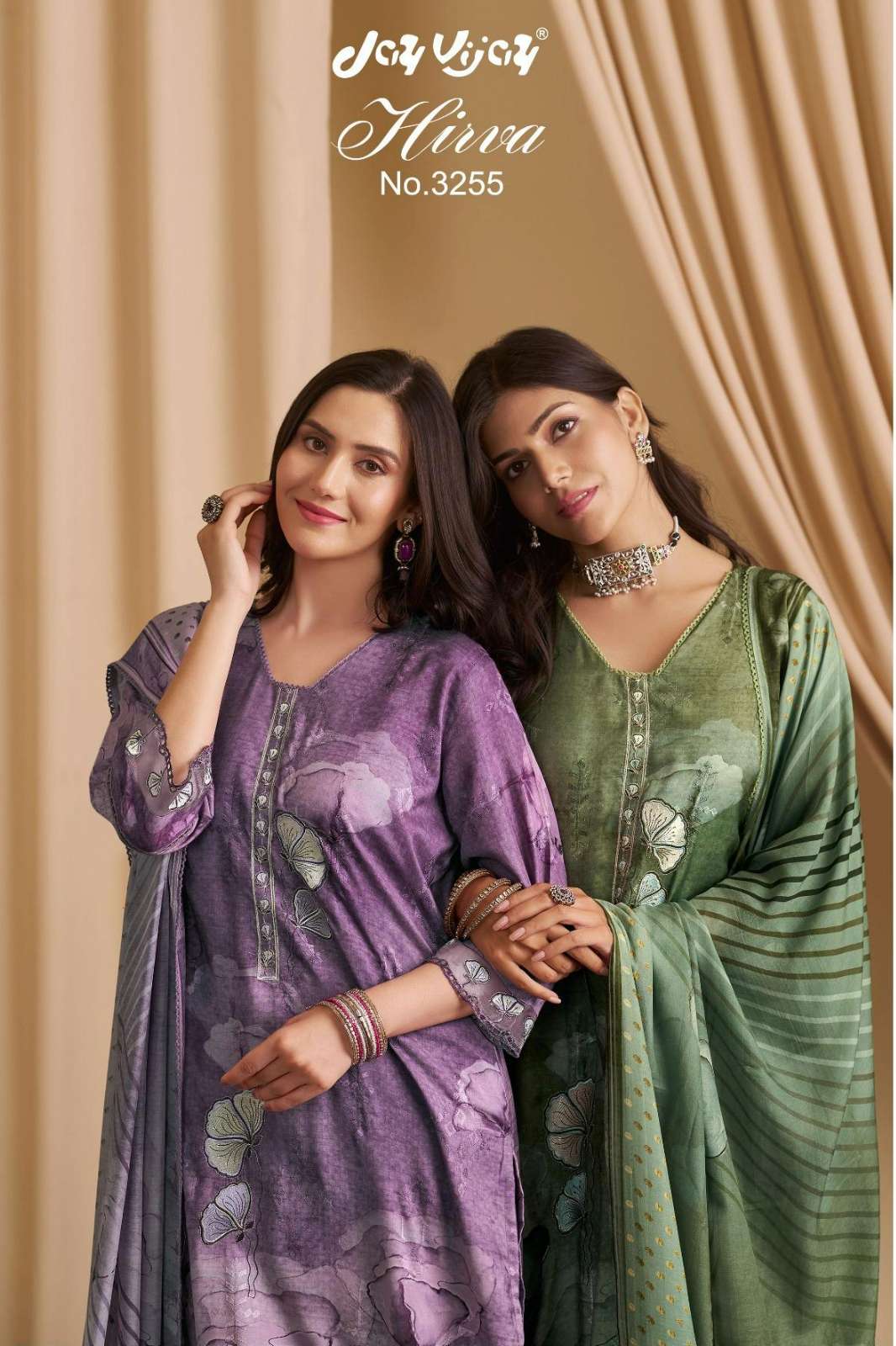 JAY VIJAY HIRVA PURE MOGA SILK DIGITAL PRINTED SUIT WITH EMBROIDERY 