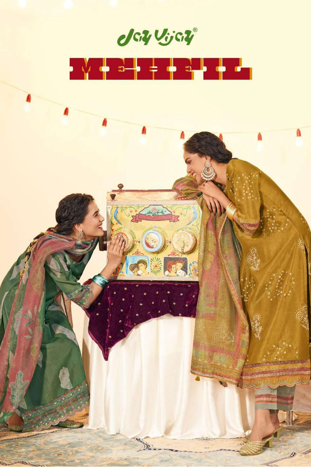 JAY VIJAY MEHFIL PURE TISSUE HAND BATIK PRINTED SUI WITH HANDWORK