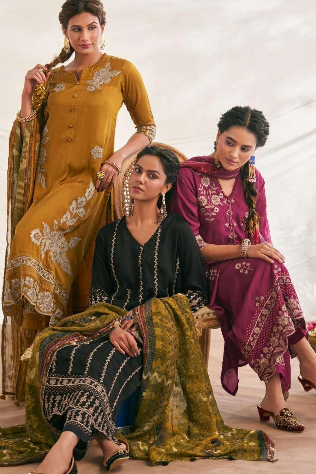 JAY VIJAY UTSAWAM PURE BEMBERG SLUB SILK SUIT WITH PLACEMENT EMBROIDERY