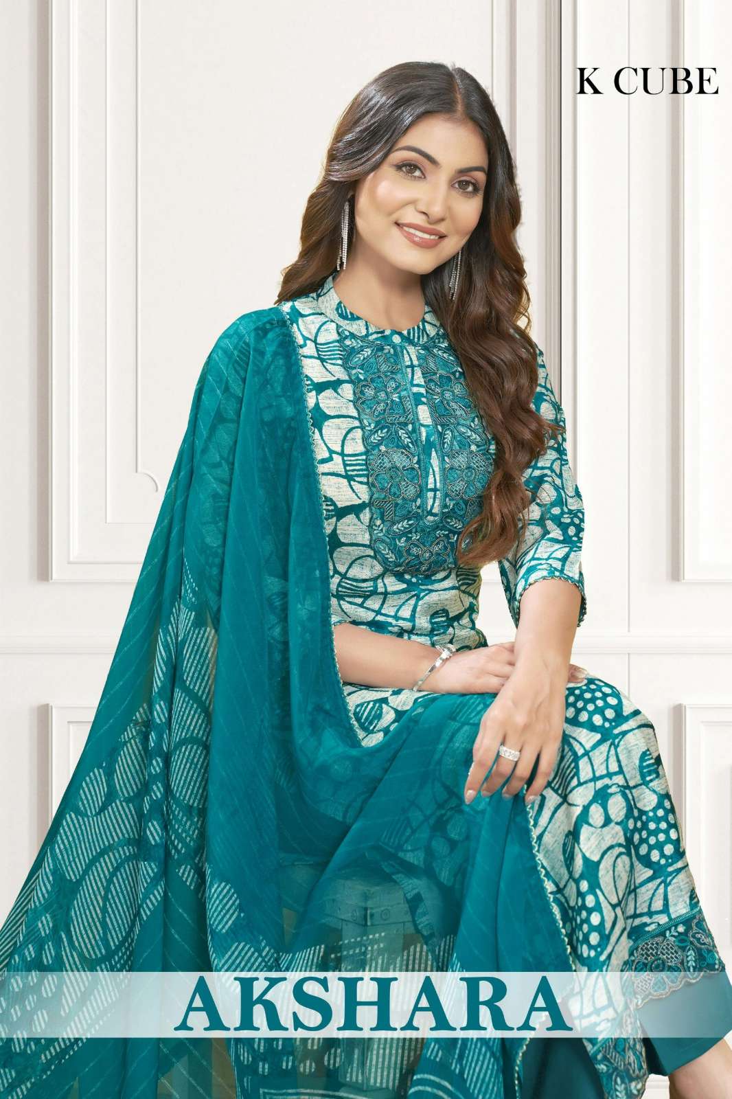 K CLUB AKSHARA Muslin Digital Printed Suit with Embroidery Work