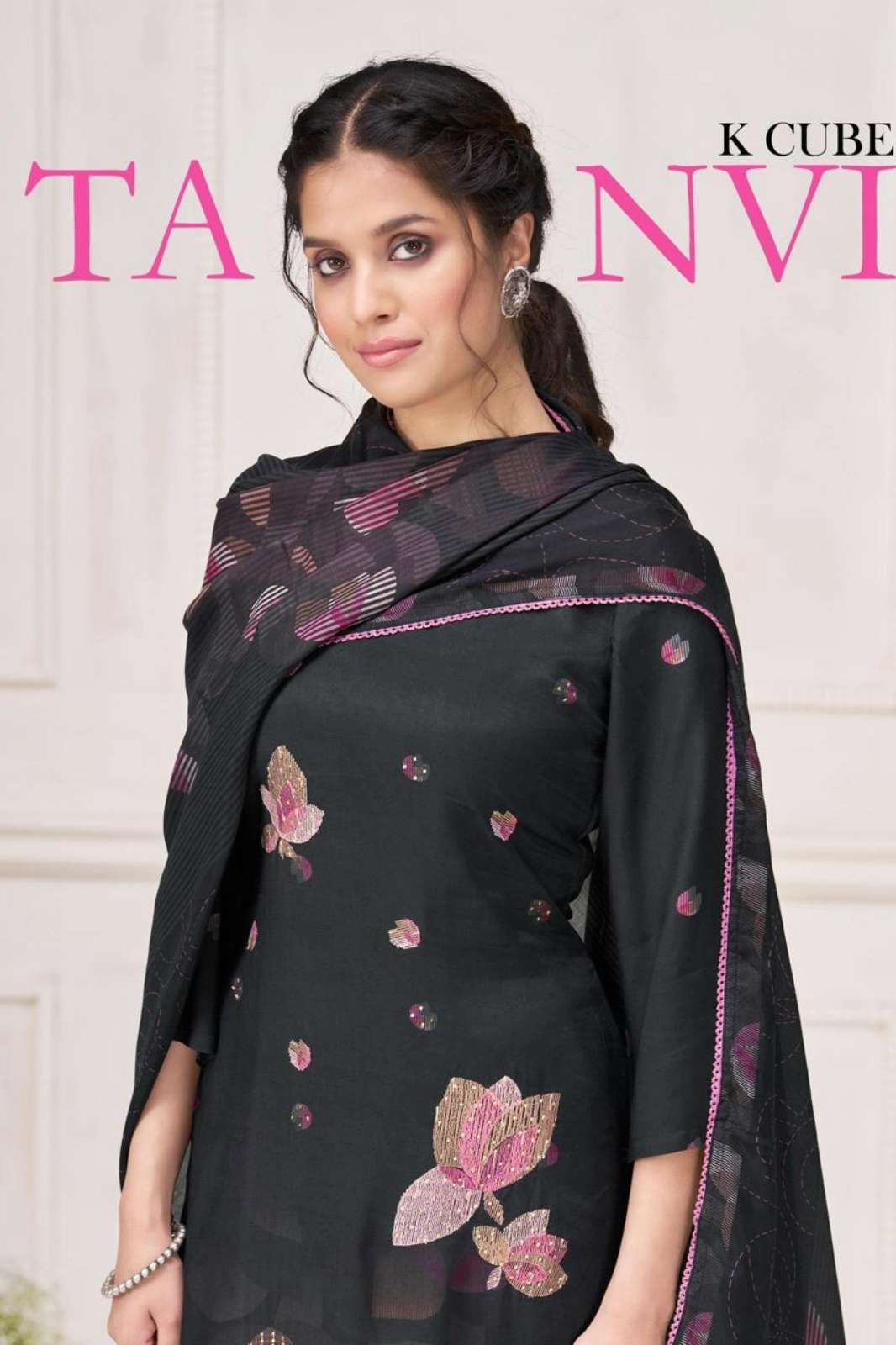 K CLUB TANVI Muslin Silk Digital Printed Suit with Embroidery & Hand Work