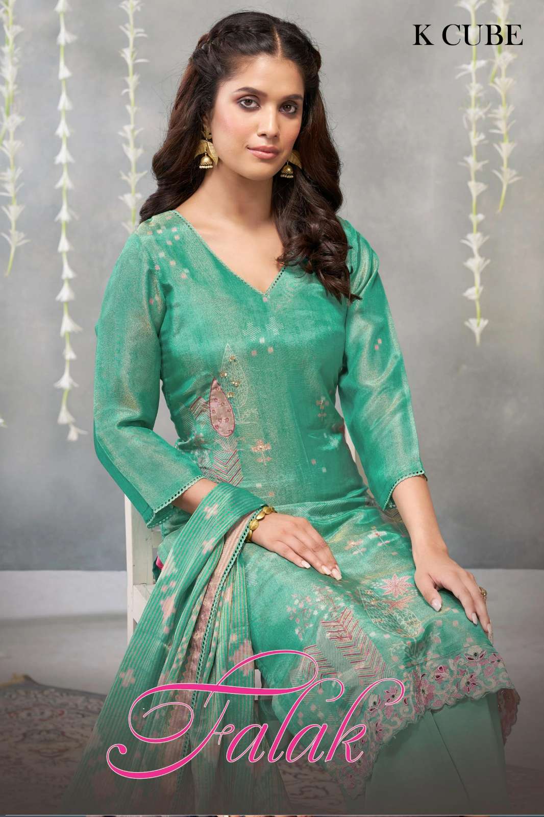 K CUBE FALAK DIGITALLY PRINTED SHIMMER ORGANZA SUITS 